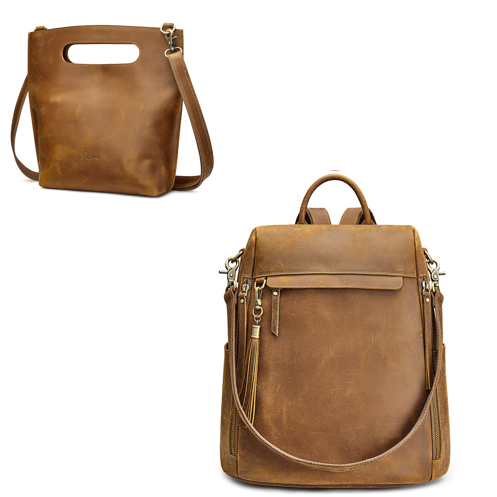 Vintage Genuine Leather Backpack Purse for Women with Detachable Clutch Bag - Stylish Travel & Work Accessory for Everyday Use