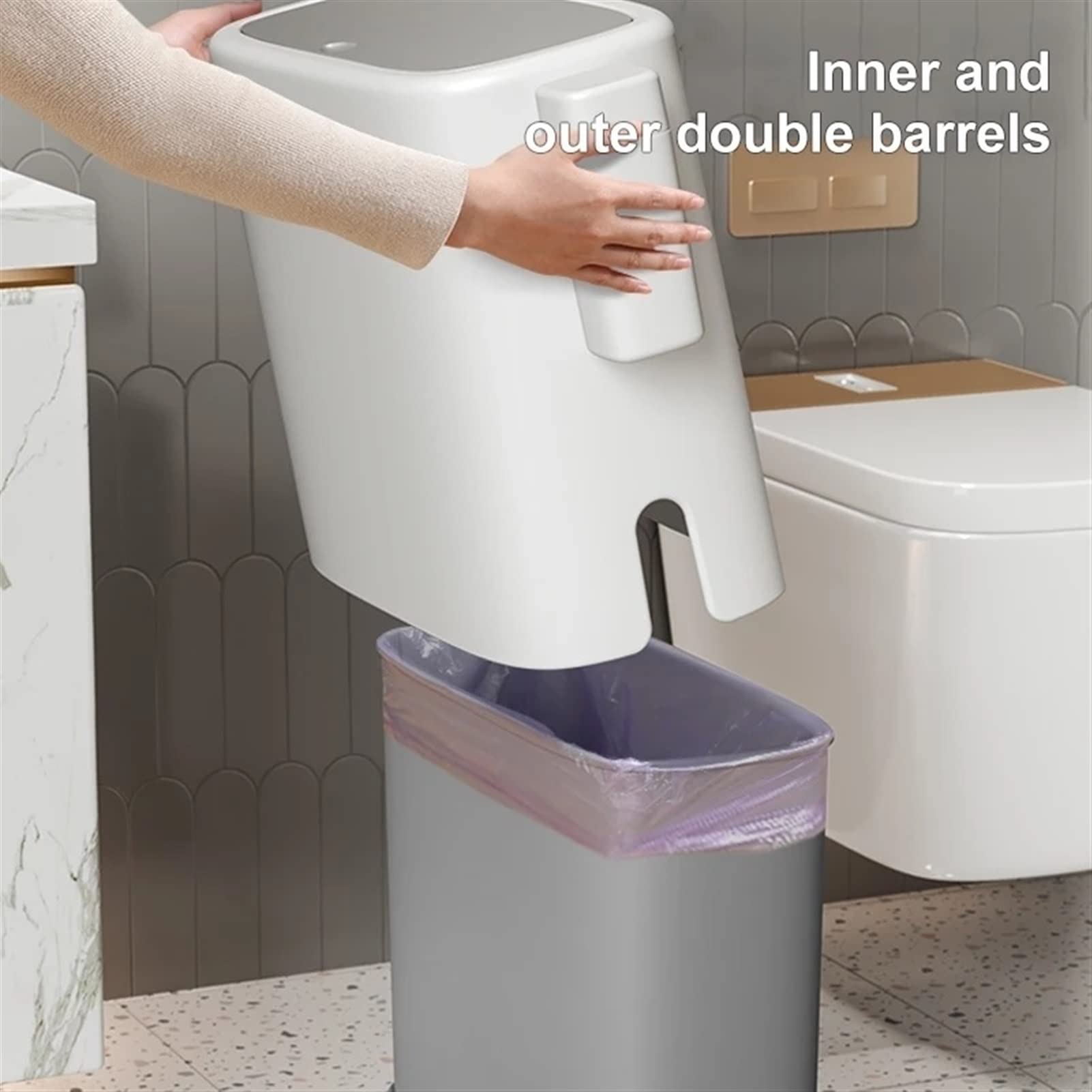TOMYEUS 13 Gallon Stainless Steel Trash Can with Lid - Double Layer Kitchen & Bathroom Garbage Bin, Narrow Space Design, Odor Control for Home, Office, Dorm Use - Perfect for Under Sink, Pantry & Toilet Areas