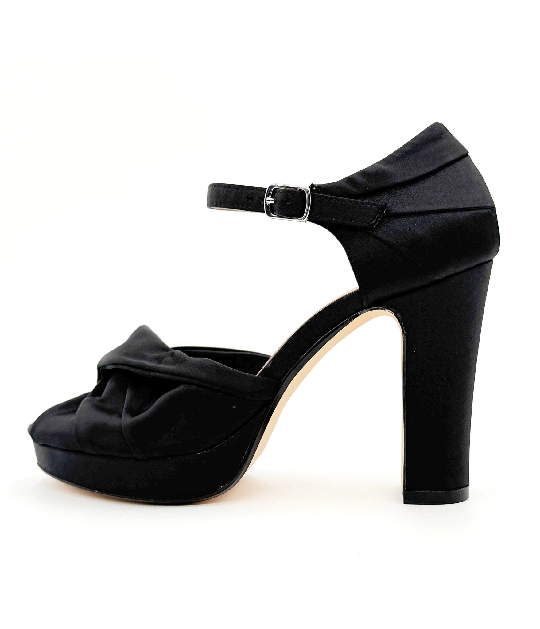 Chelsea Crew Black Satin Gloria Heels - Elegant Women's Dress Pumps for Weddings, Parties & Formal Events