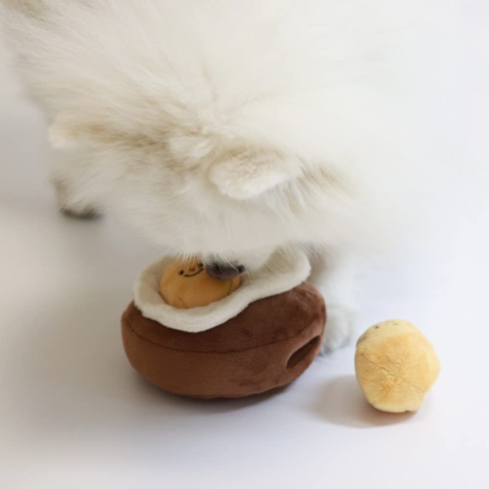 Interactive Squeaky Crinkly Dog Snuffle Toy - Hamburg Steak Shaped Puzzle Toy for Small Breed Dogs - Mental Stimulation & Slow Feeding for Puppies & Adult Dogs - Perfect for Indoor Play, Training & Anxiety Relief