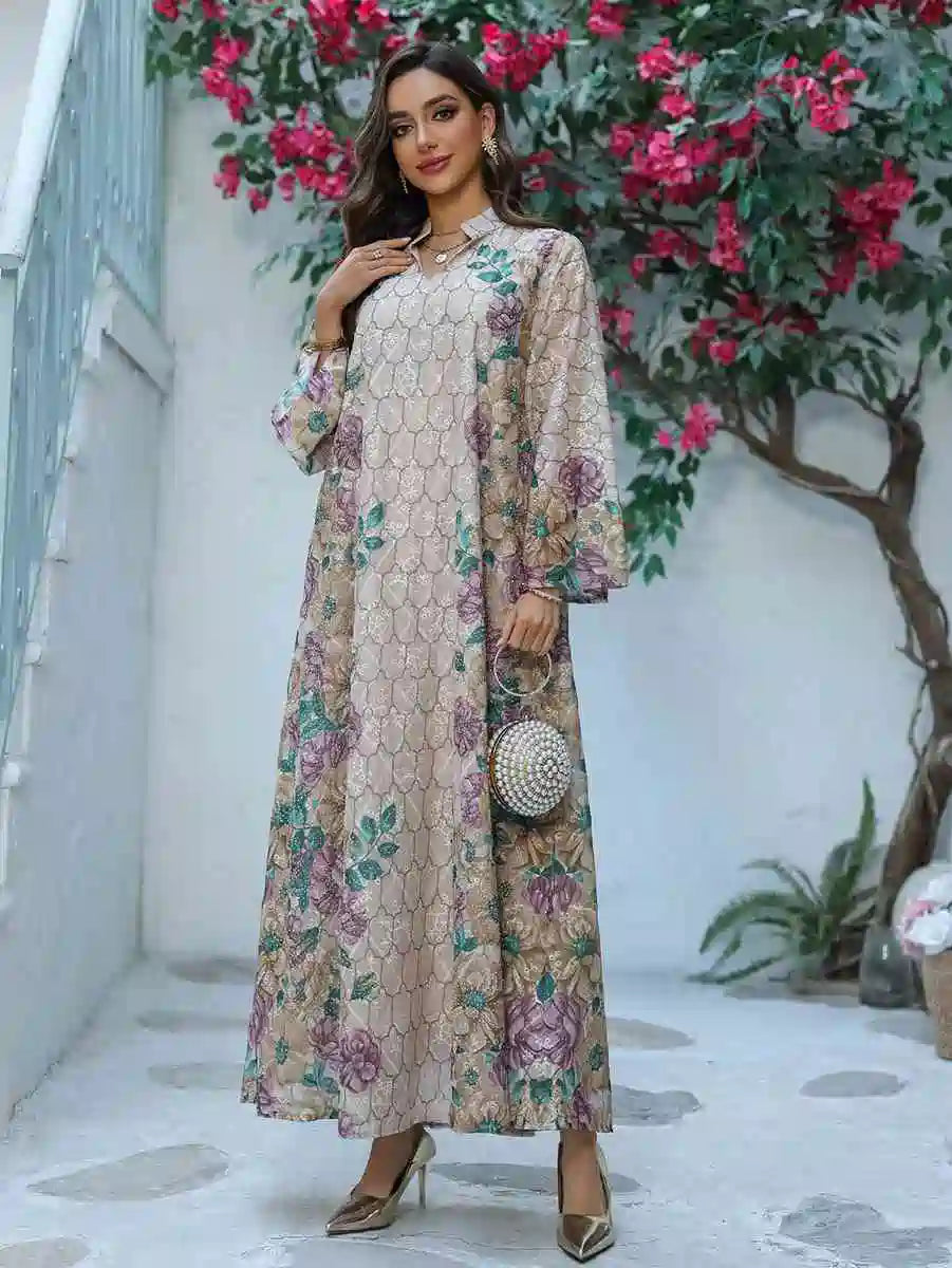 Elegant Eid Dress with Embroidery - Flowy Caftan Kaftan Dress #25449 for Women - Perfect for Eid Celebrations, Weddings & Special Occasions