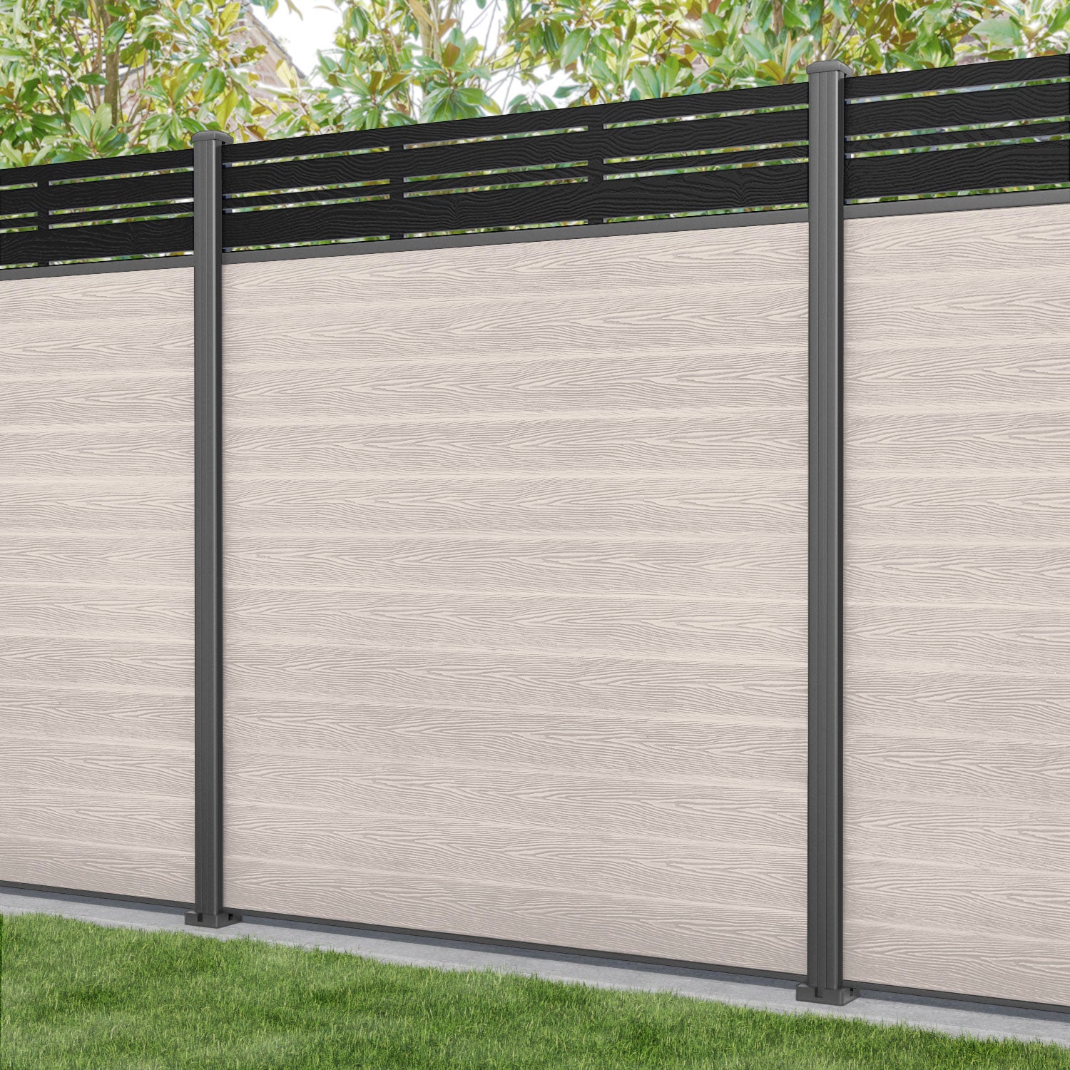 Classic Linea Fence Panel - Mid Stone Color with Aluminum Posts | Durable Outdoor Privacy Fence for Backyard, Garden & Pool Area