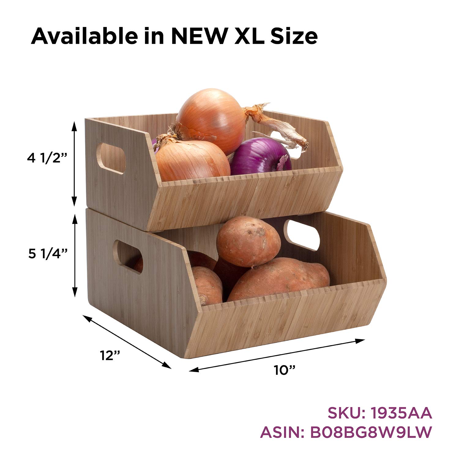 MobileVision Bamboo Storage Bins - 2-Piece Stackable Set for Pantry & Kitchen Organization | Perfect for Canned Goods, Vegetables, Pouches & Boxed Meals | Eco-Friendly Cabinet Organizer for Home & Office Use