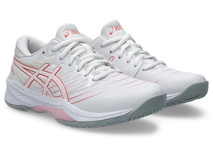 ASICS Women's Netburner 21 White/Papaya Netball Shoes - Lightweight Court Sneakers for Indoor Sports & Training