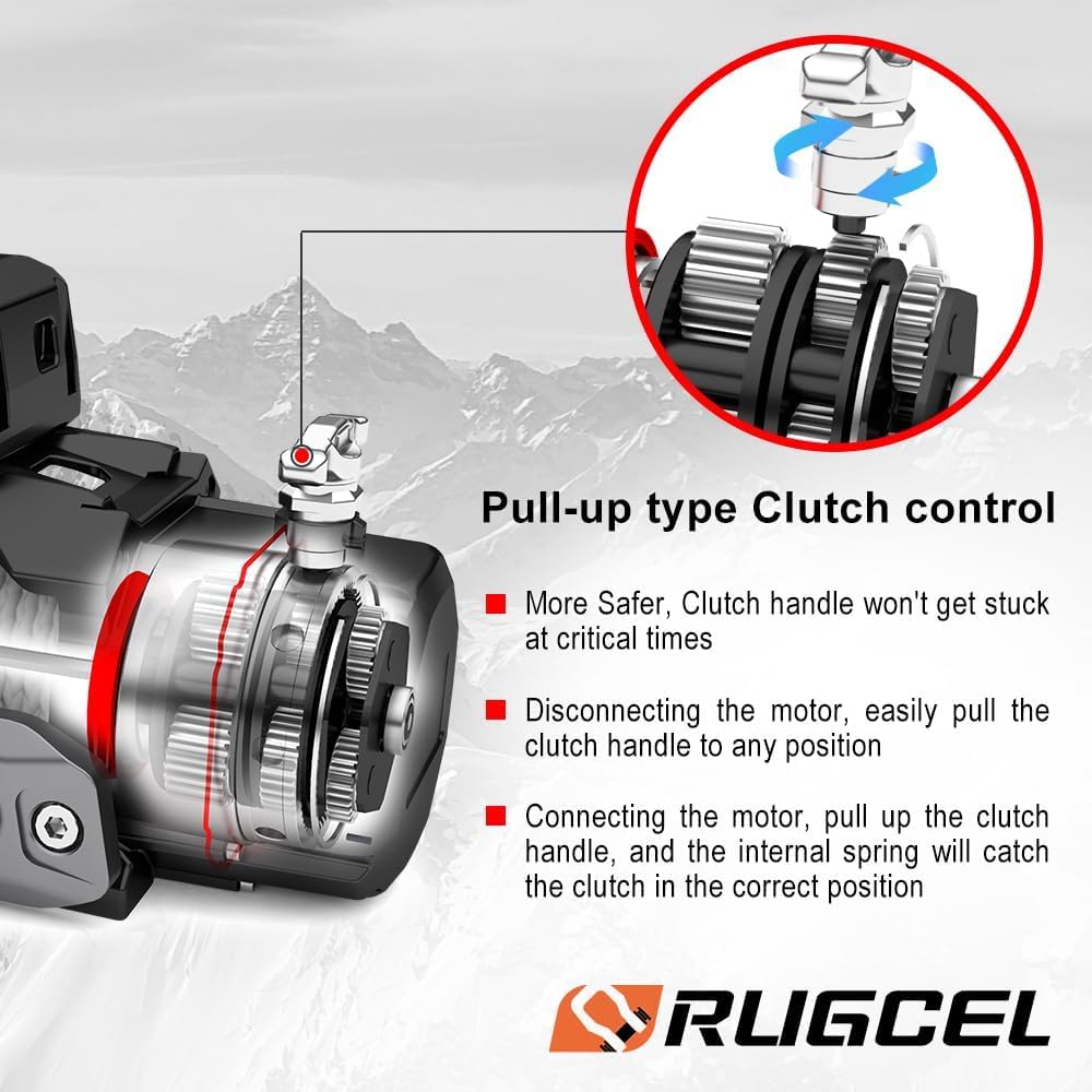 RUGCEL 13500lb Waterproof 12V Electric Winch with Synthetic Rope - Wireless & Wired Remote Control, Hawse Fairlead, Dual Color Rope for Trucks & SUVs - Off-Road Recovery, Towing, and Heavy-Duty Pulling