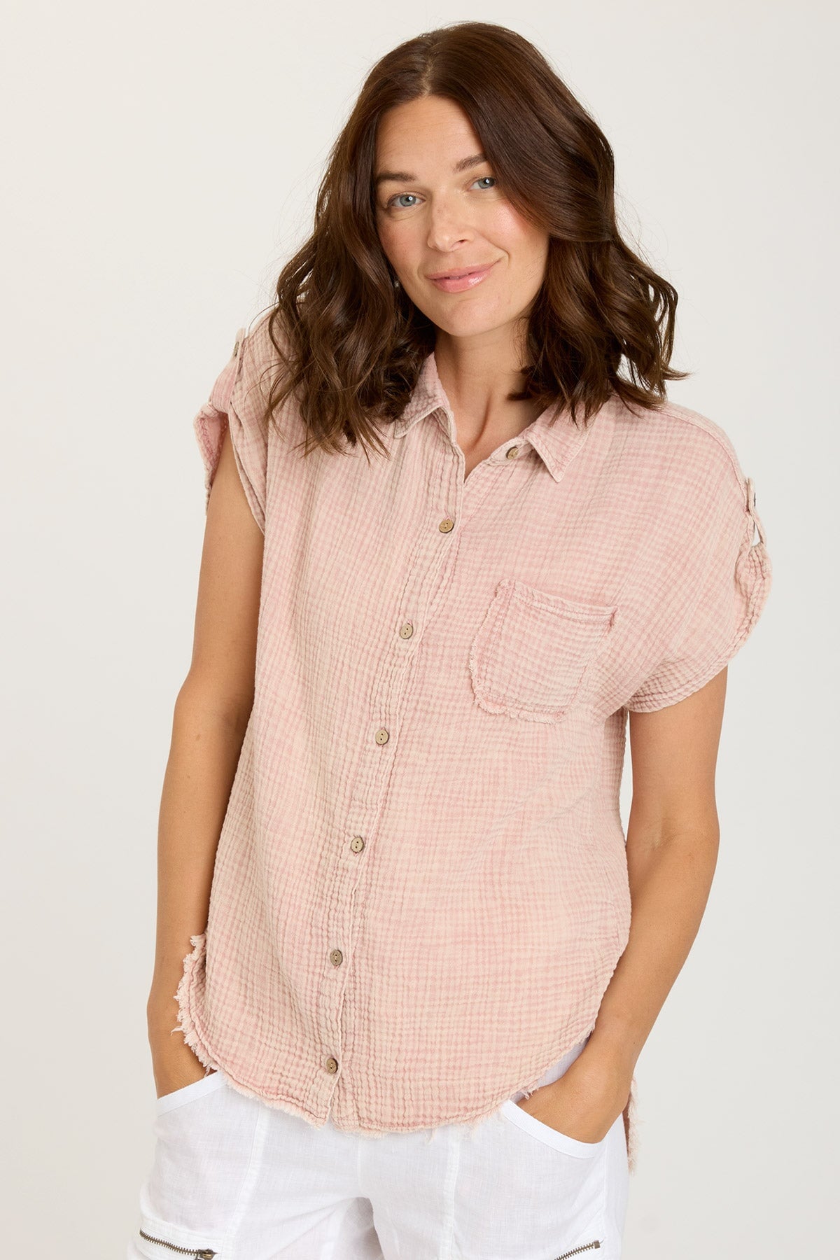 Naresha Women's Distressed Wash Tunic Top - Soft Casual Blouse with Hydrangea Print | Perfect for Spring & Summer Outfits, Beach Wear, and Boho Fashion