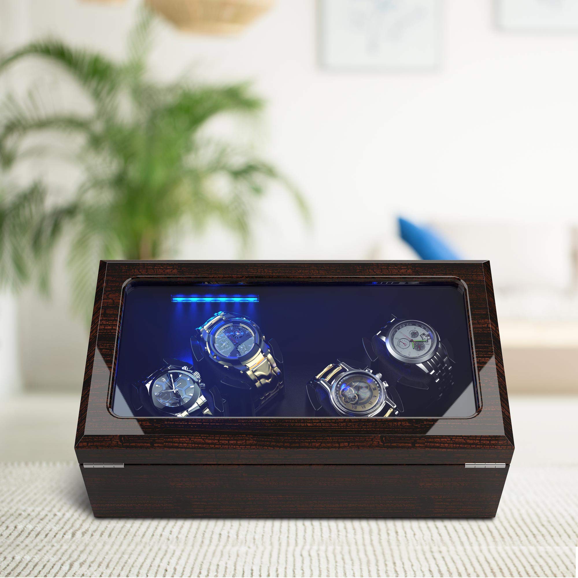 Premium Watch Winder with Memory Foam Watch Pillows - 4 Silent Rotation Modes, 10dB Ultra Quiet, Anti-Magnetic Design - Includes 2 Large Size Watch Pillows for Automatic Watches (Perfect for Men's & Women's Luxury Watches - Ideal for Nightstand, Dresser, or Travel Case Storage)