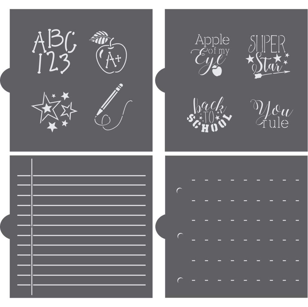 Back to School Cookie Stencils - 4 Sheet Value Pack for Baking, Holiday Decorating & DIY Crafts