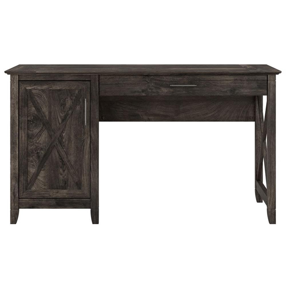 Farmhouse Wood Computer Desk with Keyboard Tray - Rustic Gray Home Office Desk for Small Spaces | Perfect for Remote Work, Study & Gaming Setup