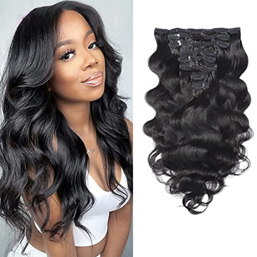 Brazilian Human Hair Clip-In Extensions - 8-Piece Double Weft Set (16