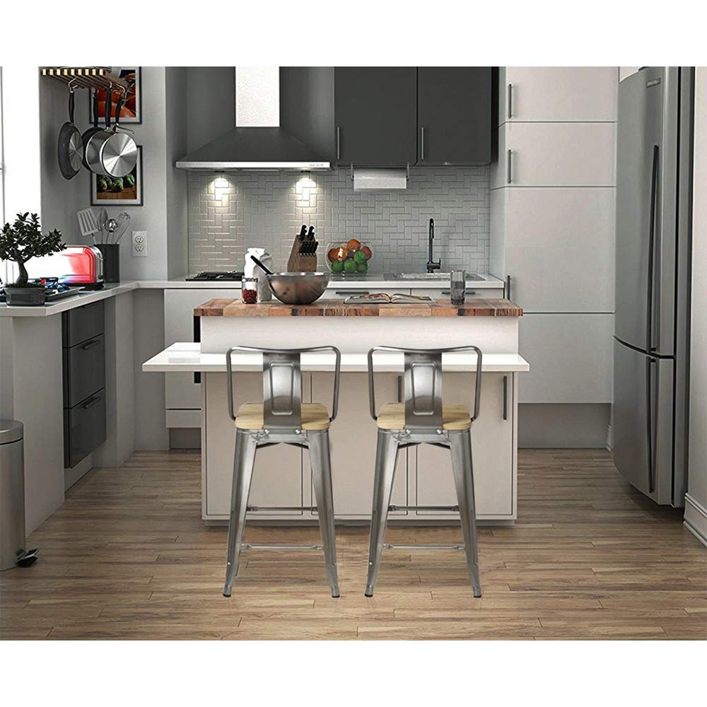 GIA 24-Inch Counter Height Bar Stools Set of 2 - Gunmetal Frame with Light Wood Seat - Modern Kitchen Island & Breakfast Nook Stools