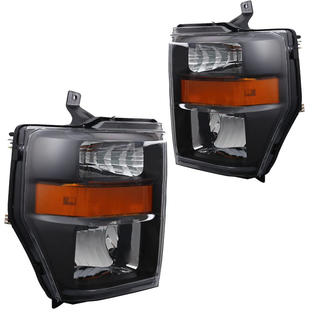 Ford F-250 F-350 F-450 F-550 Super Duty Headlight Assembly (2008-2010) - Black Headlamp Set for Driver & Passenger Side - Perfect for Night Driving & Off-Road Adventures