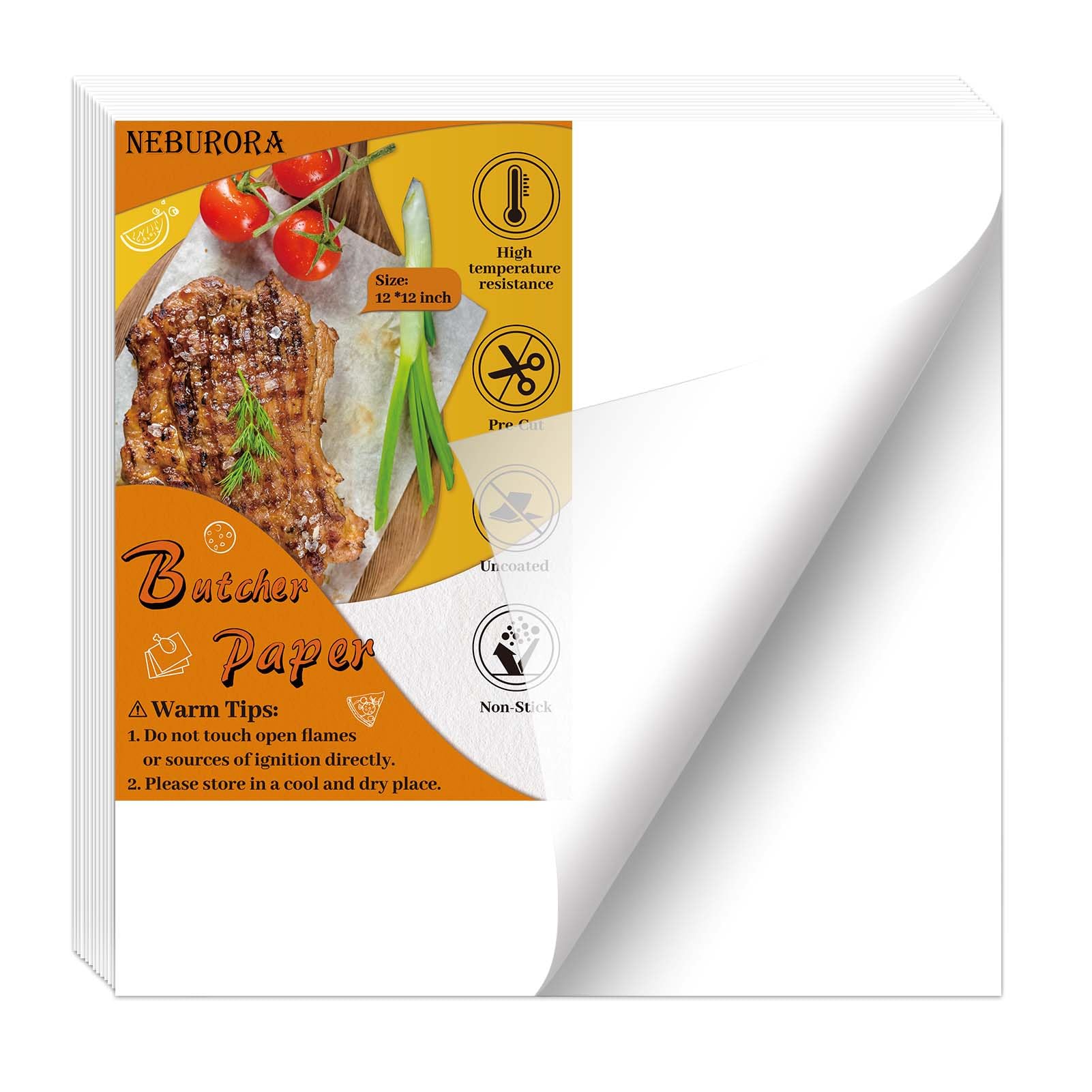 NEBURORA 70 Pcs White Butcher Paper 12x12 Inch - Unwaxed Precut Square Wrapping Paper for Sublimation, Smoking Meats, BBQ, and Food Presentation - Perfect for Restaurants, Catering, and Home Cooking