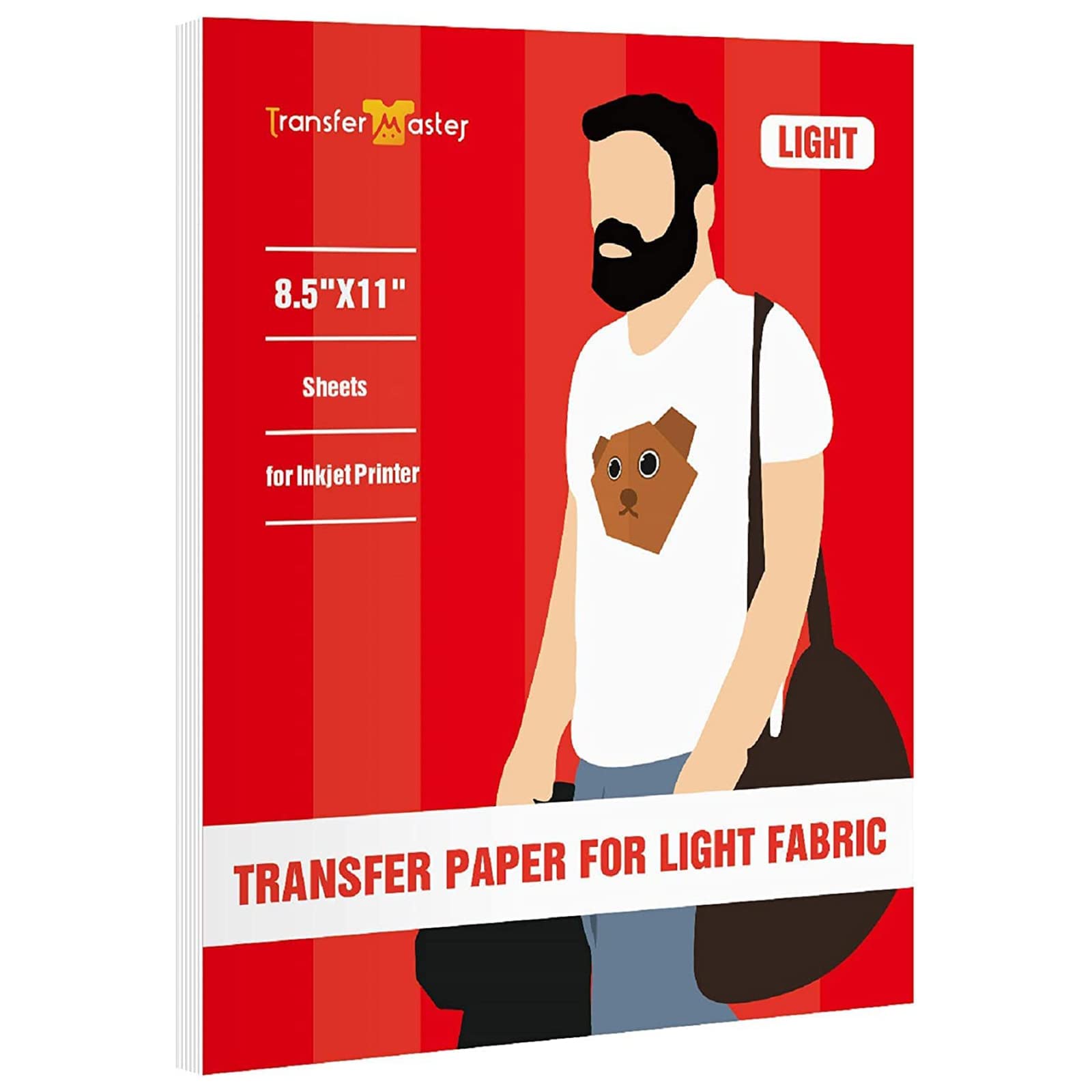 Premium Inkjet Iron-On Transfer Paper for White & Light T-Shirts - 8.5x11 Heat Transfer Sheets for DIY Printing (Pack of 10) - Perfect for Custom T-Shirts, Tote Bags & DIY Crafts