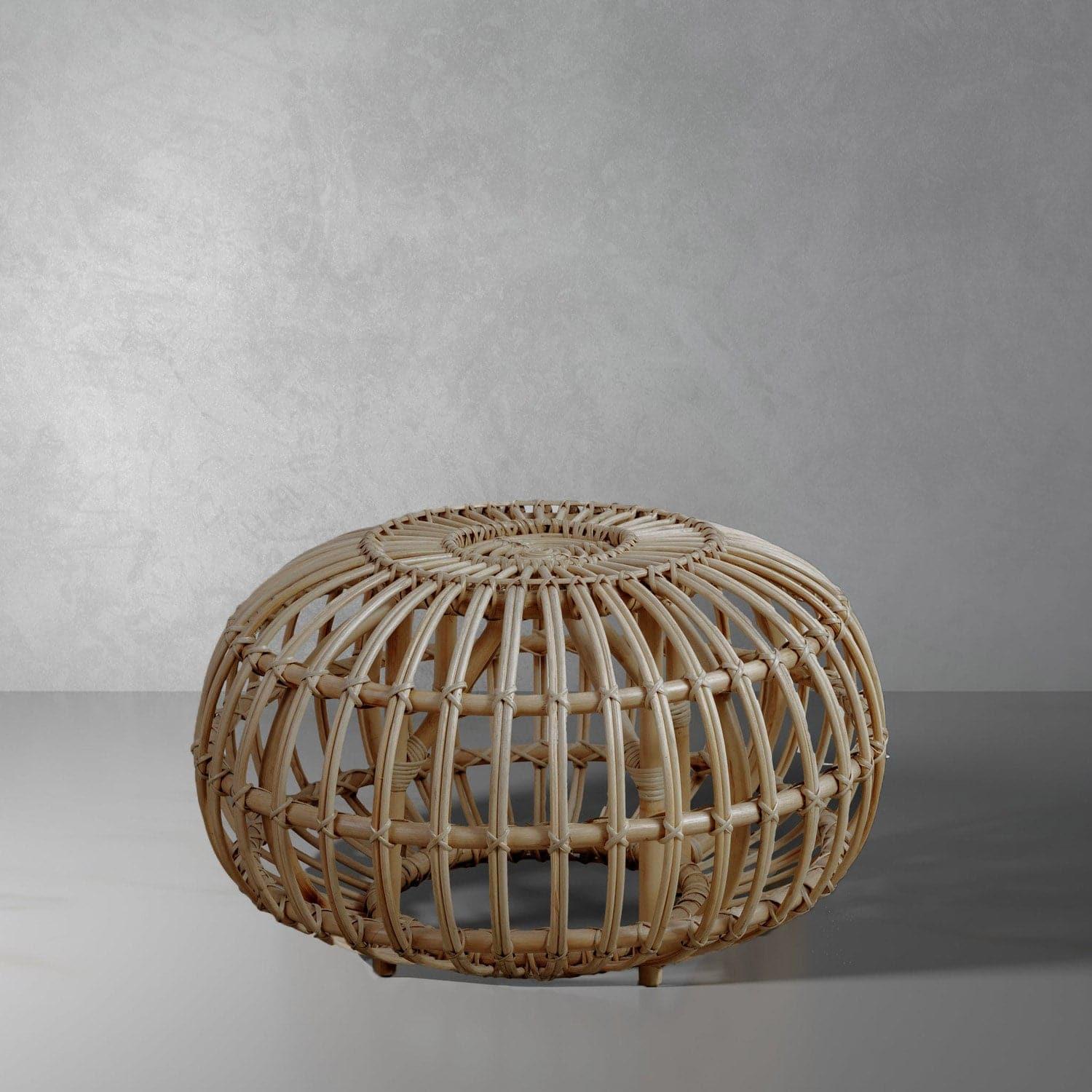 Albini Rattan Round Table Ottoman - Stylish and Durable Coffee Table for Indoor & Outdoor Use - Perfect for Patio, Living Room, or Garden Decor