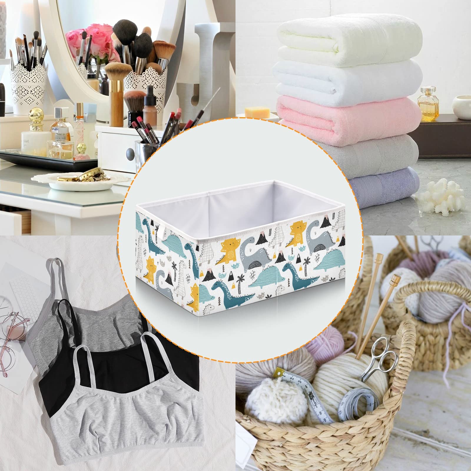 Foldable Collapsible Storage Baskets - Hand Drawn Dinosaur Design, Waterproof Fabric Organizer for Shelves, Pantry, Closet (16 x 11 Inch) - Perfect for Kids' Toys, Books, Clothes & Home Office Organization