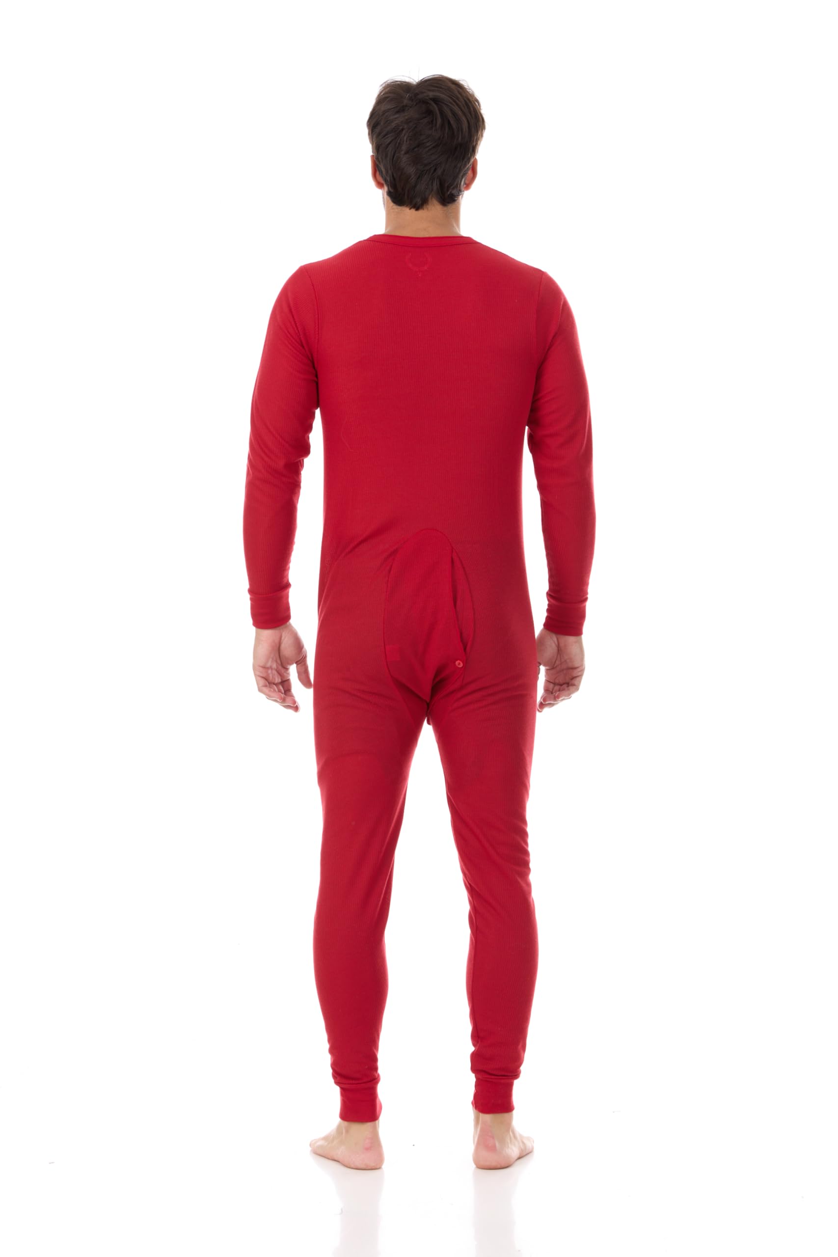 North 15 Men's Waffle Knit Holiday Red & Green Union Suit Underwear - Thermal Long Johns for Winter (S-5XL) - Perfect for Christmas Pajamas, Cozy Loungewear & Cold Weather Outfits