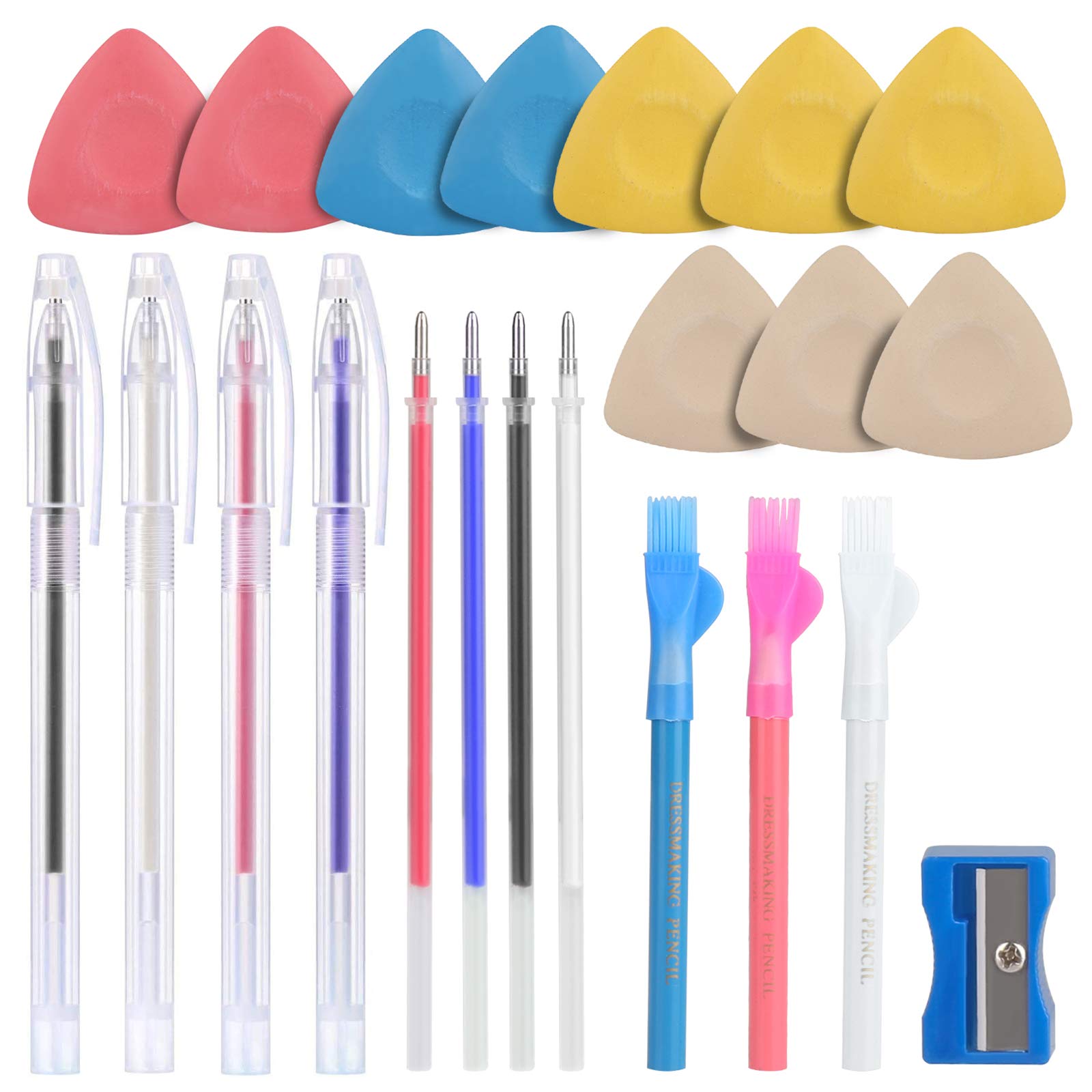 CampTek Tailor's Chalk & Fabric Markers Set - 10PCS Chalk, 4PCS Heat Erasable Pens with Refills, 3PCS Sewing Pencils for Quilting, Dressmaking & Fabric Crafts | Perfect for DIY Sewing Projects & Professional Tailoring
