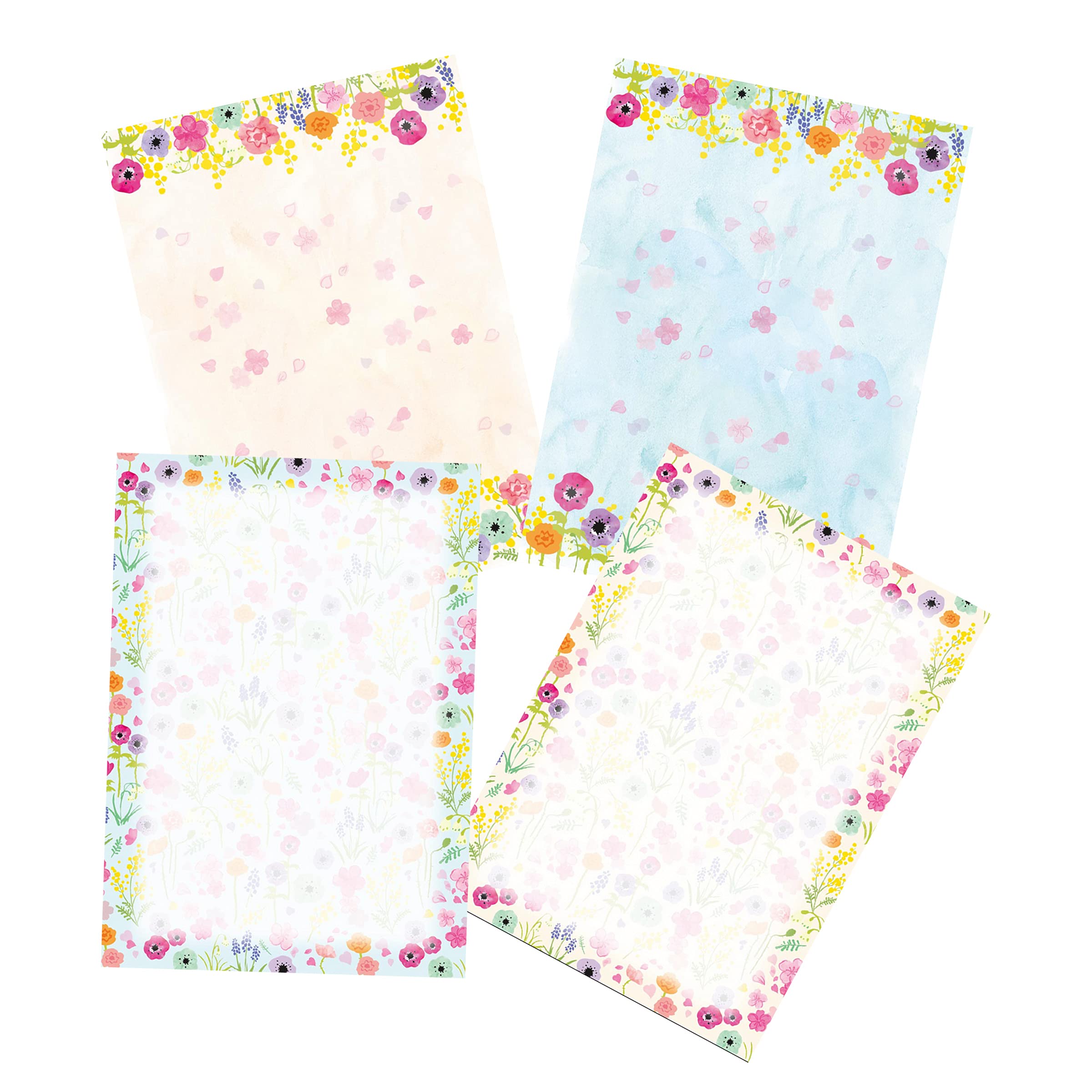 48 Sheets Floral Design Stationery Paper Set - A4 Letter Writing Paper with 4 Unique Styles for Journals, Scrapbooking & Handwritten Notes