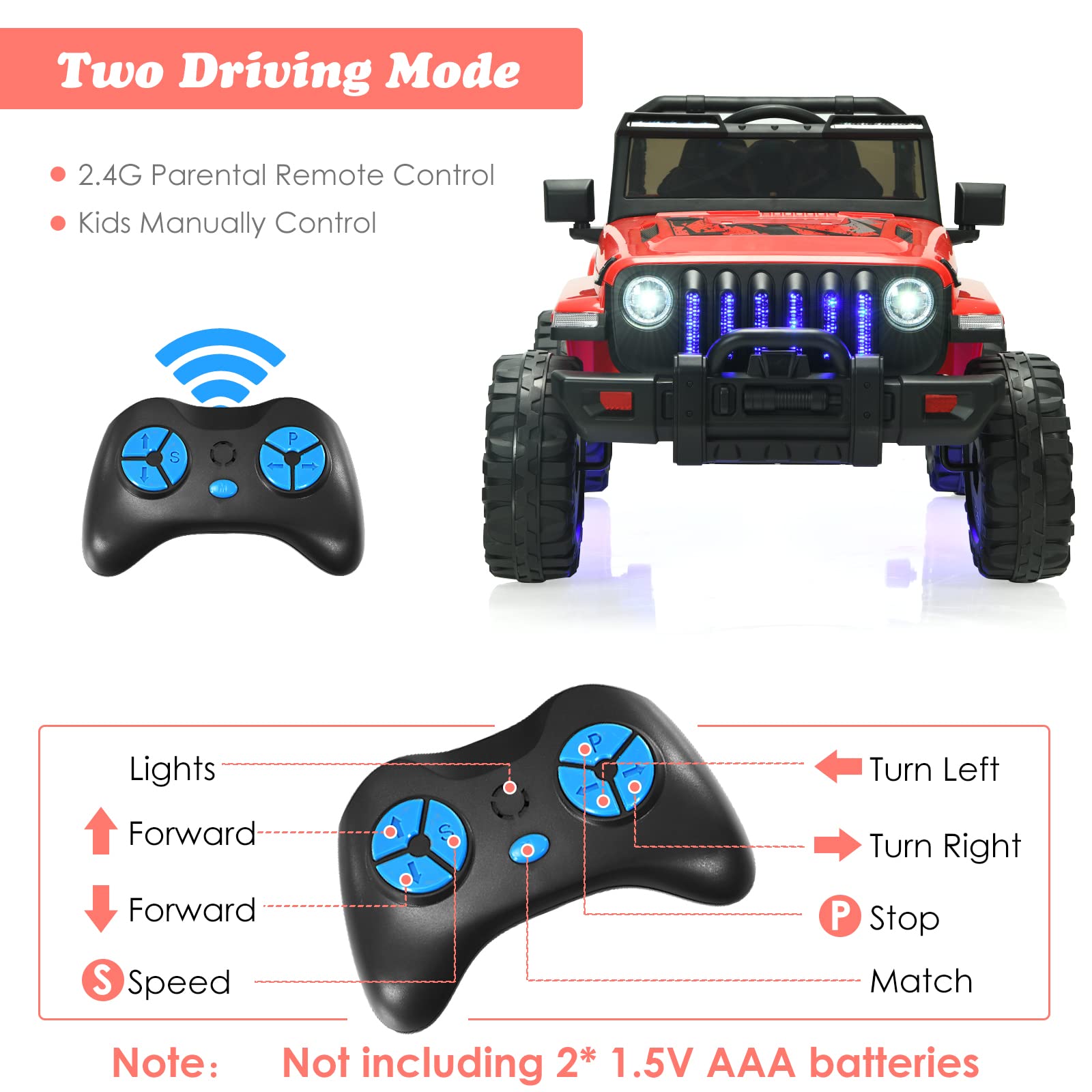 OLAKIDS 12V Electric Ride On Truck for Kids - Remote Control Battery Powered Toddler Car with Music, Horn, 3 Speed Settings, LED Lights & Bluetooth - Perfect for Indoor & Outdoor Play (Red)
