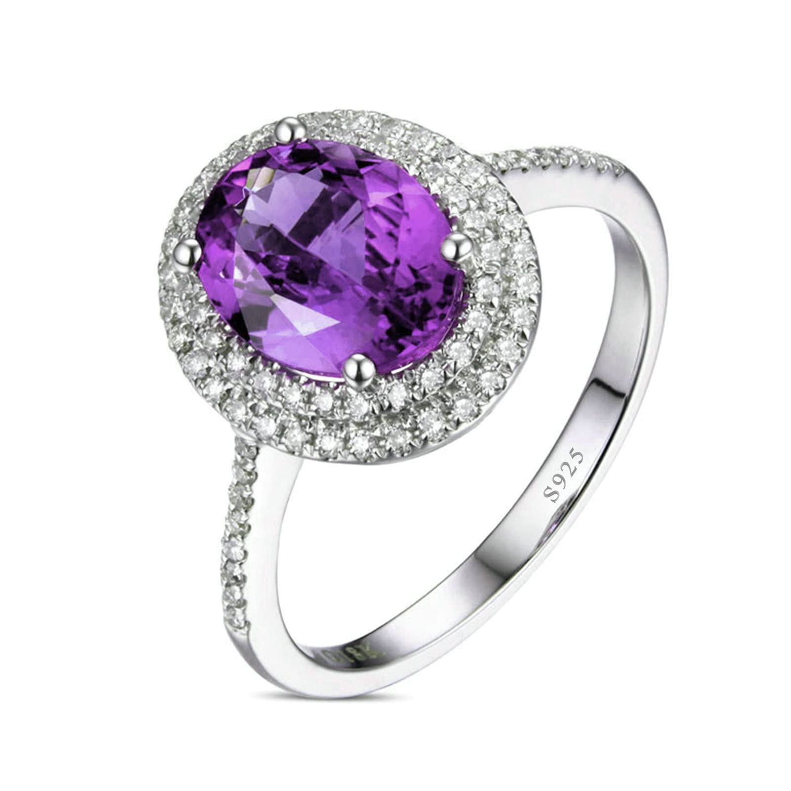 Aienid Women's Promise Rings Sterling Silver - Amethyst Oval Rings for Wedding, Engagement & Anniversary Gifts | Elegant Jewelry for Special Occasions