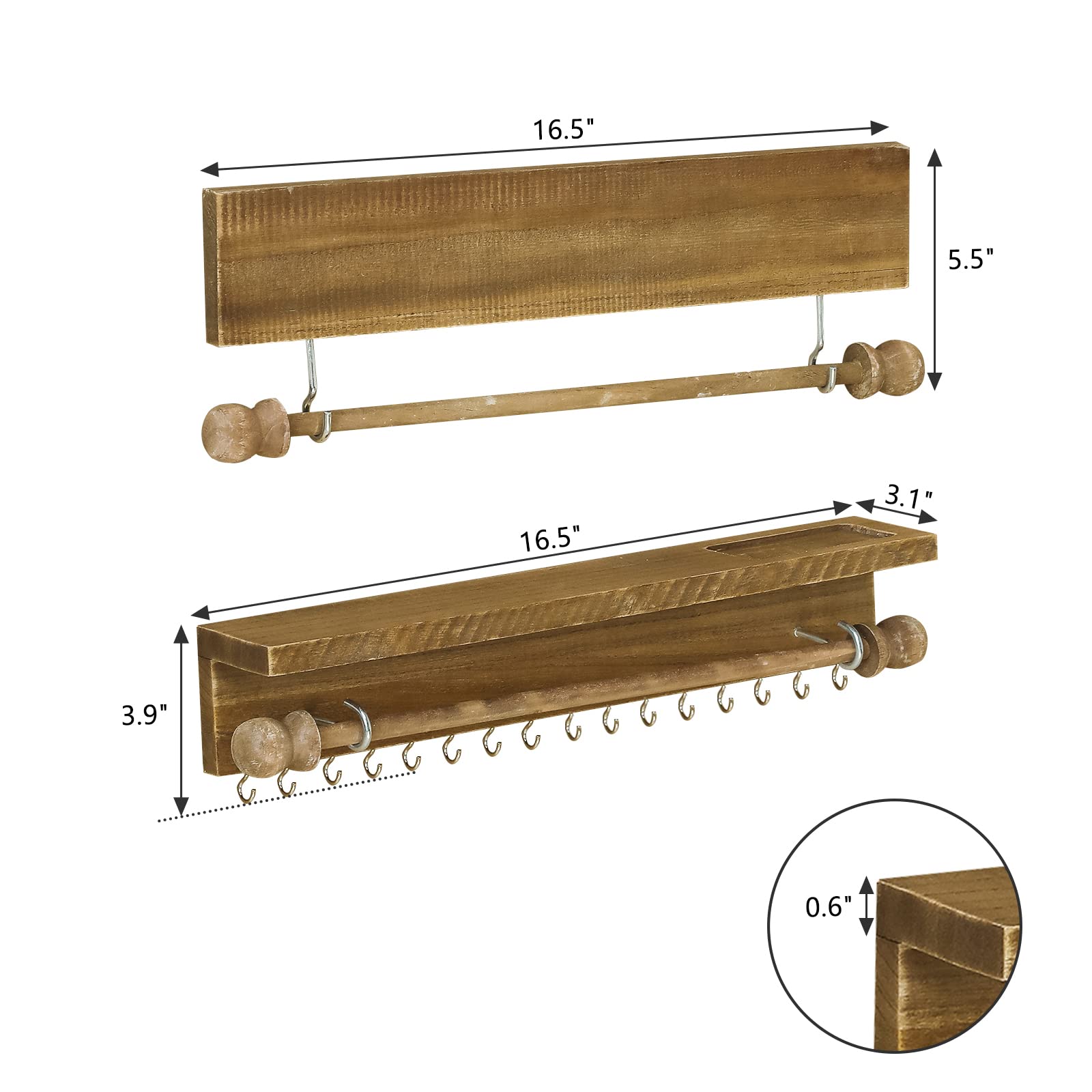 Ochine Rustic Wooden Wall Mounted Jewelry Organizer - Hanging Jewelry Cabinet with Storage Hooks for Necklaces, Earrings, Bracelets & Rings | Perfect for Bedroom, Bathroom & Closet Organization