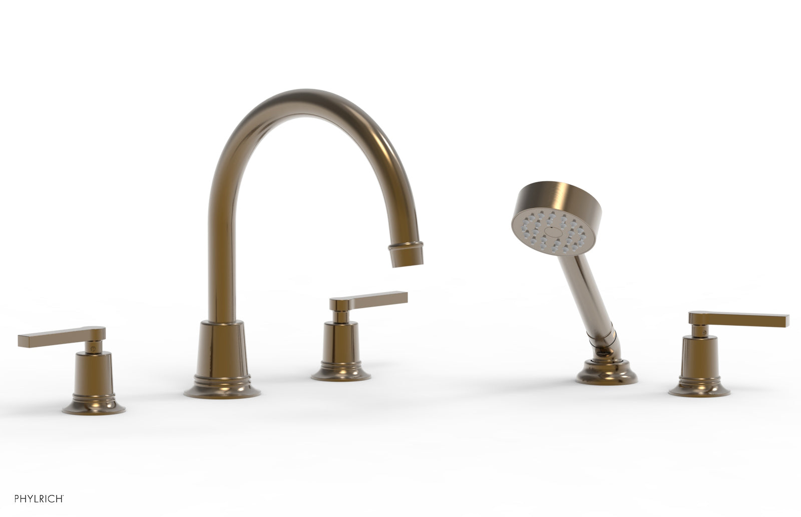 HEX MODERN Deck Mount Tub Faucet Set with Hand Shower and Lever Handles - Model 501 51 - Perfect for Bathroom Renovation and Spa-Like Shower Experience