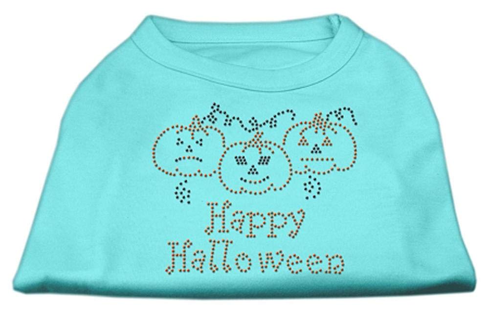 Happy Halloween Pet Dog & Cat Shirt with Rhinestones - Aqua 2XL (20-25 lbs) | Cute Halloween Costume for Small Pets | Perfect for Trick-or-Treating & Halloween Parties