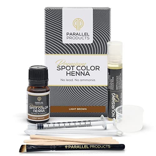 Parallel Professional Spot Color Henna Hair Dye Kit - 5g Light Brown Natural Hair Color with Nourishing Oil - Grey Coverage & Root Touch Up - Includes Mixing Dish & Application Brush - Perfect for Salon Use & Home Hair Coloring