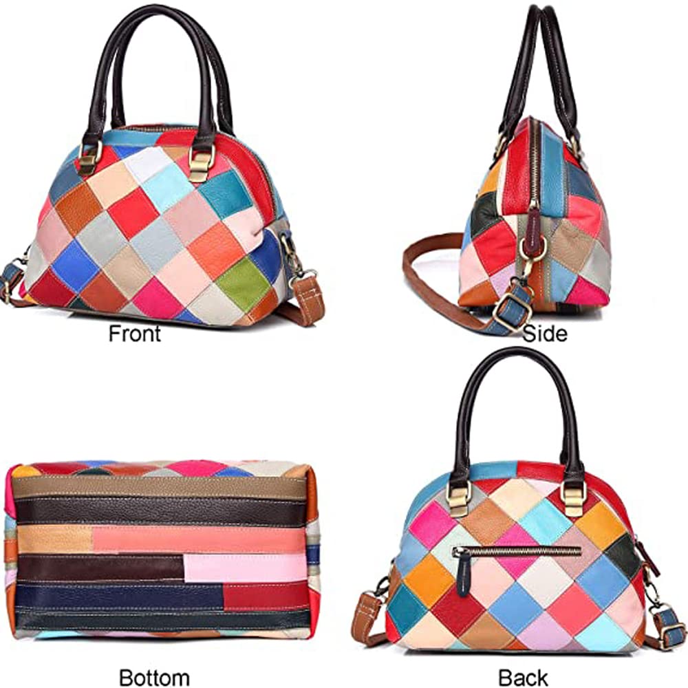Genuine Leather Dome Satchel Bag for Women - Top Handle Medium Tote Purse with Crossbody Shoulder Strap | Perfect for Work, Travel & Everyday Use