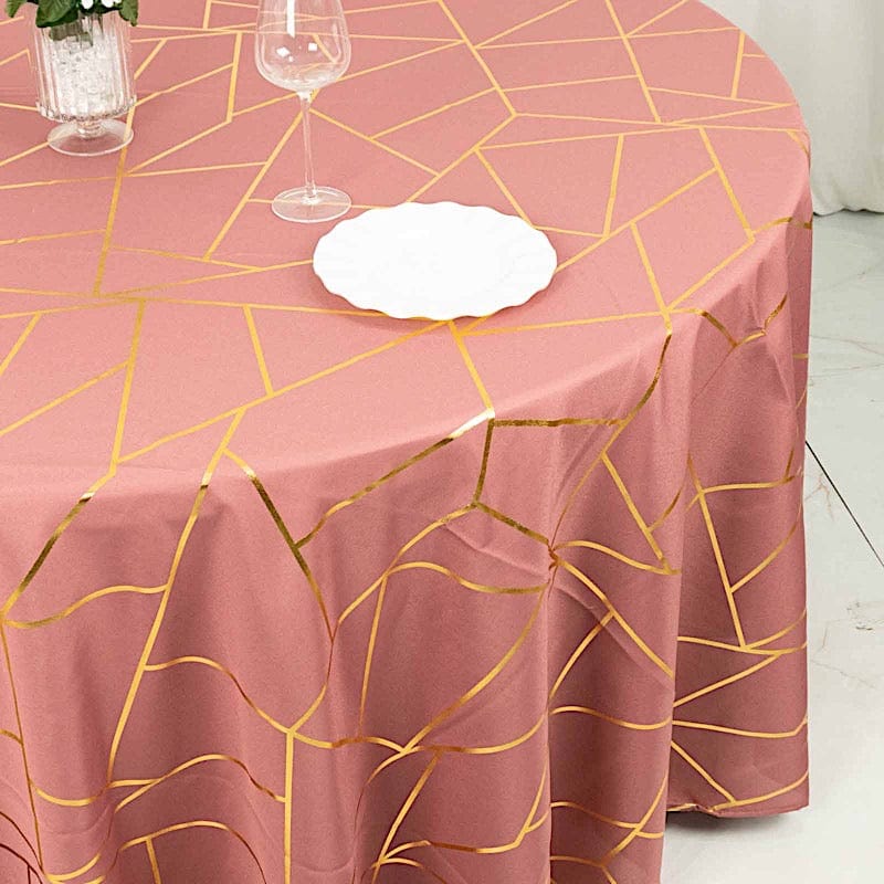120 Polyester Round Tablecloth with Metallic Geometric Pattern - Elegant Dining Decor for Weddings, Parties & Home Events