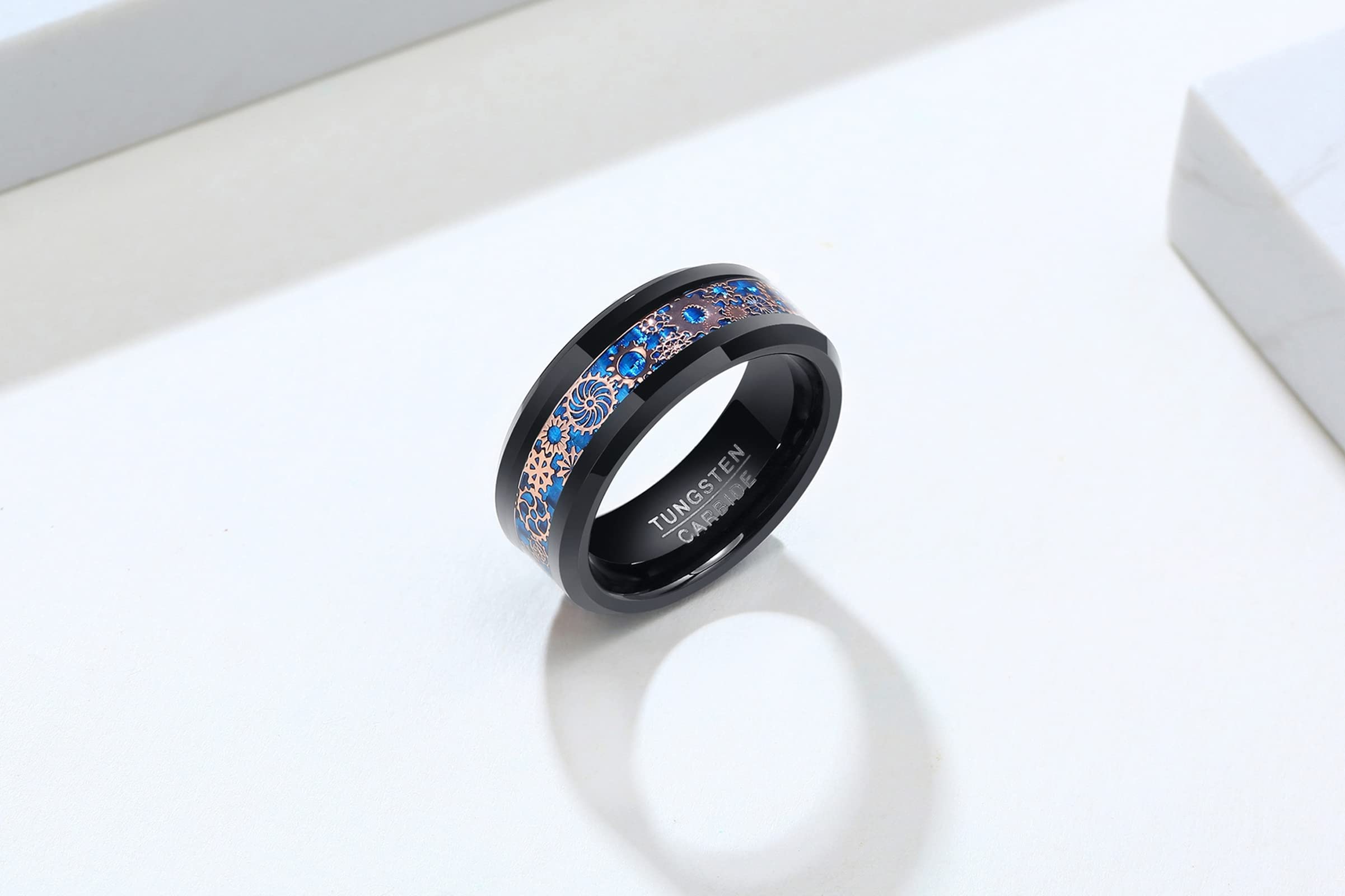 Men's Black Tungsten Wedding Band with Blue Carbon Fiber Inlay - Comfort Fit for Daily Wear