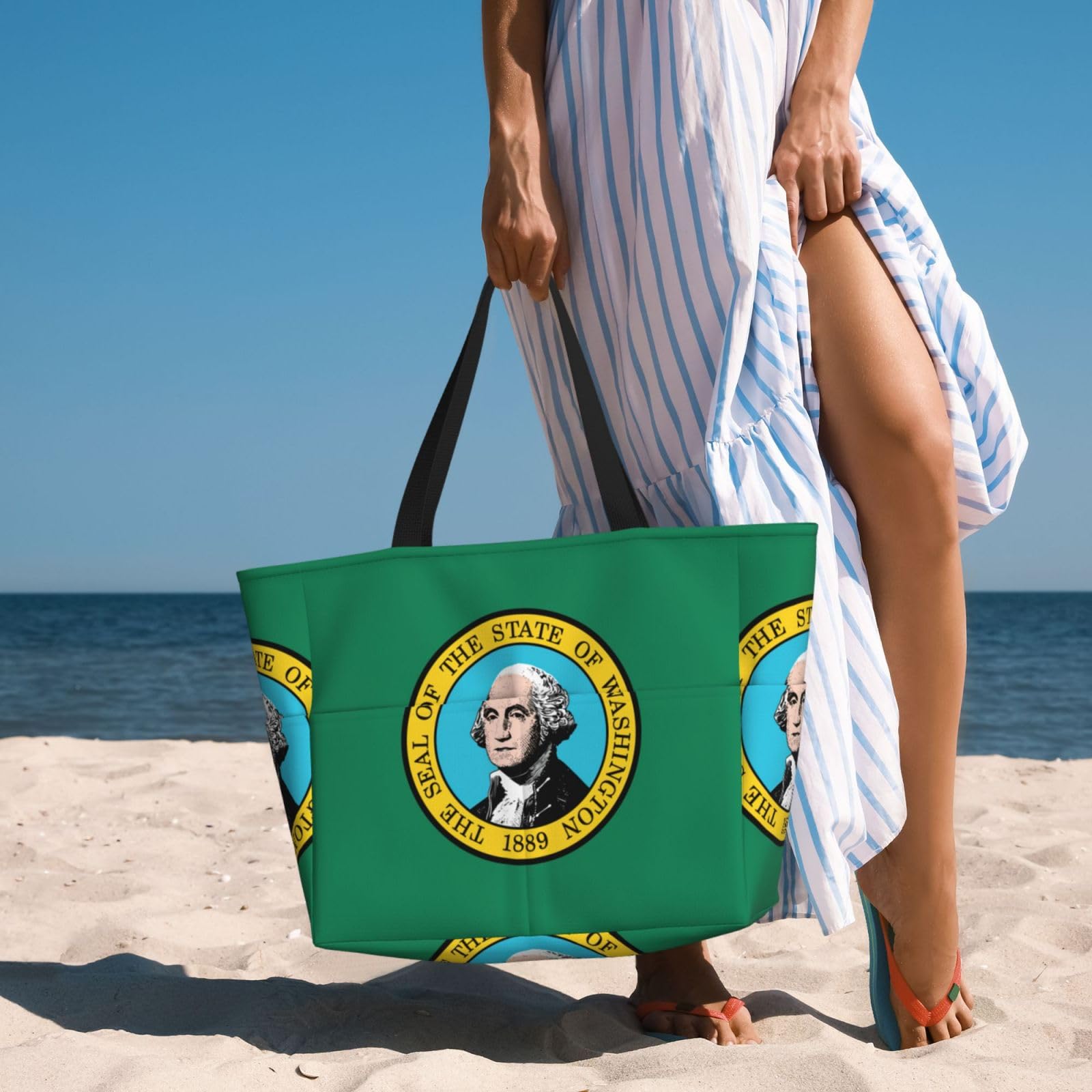 Washington Flag Beach Tote - Extra Large Travel Bag for Women | Beach & Outings