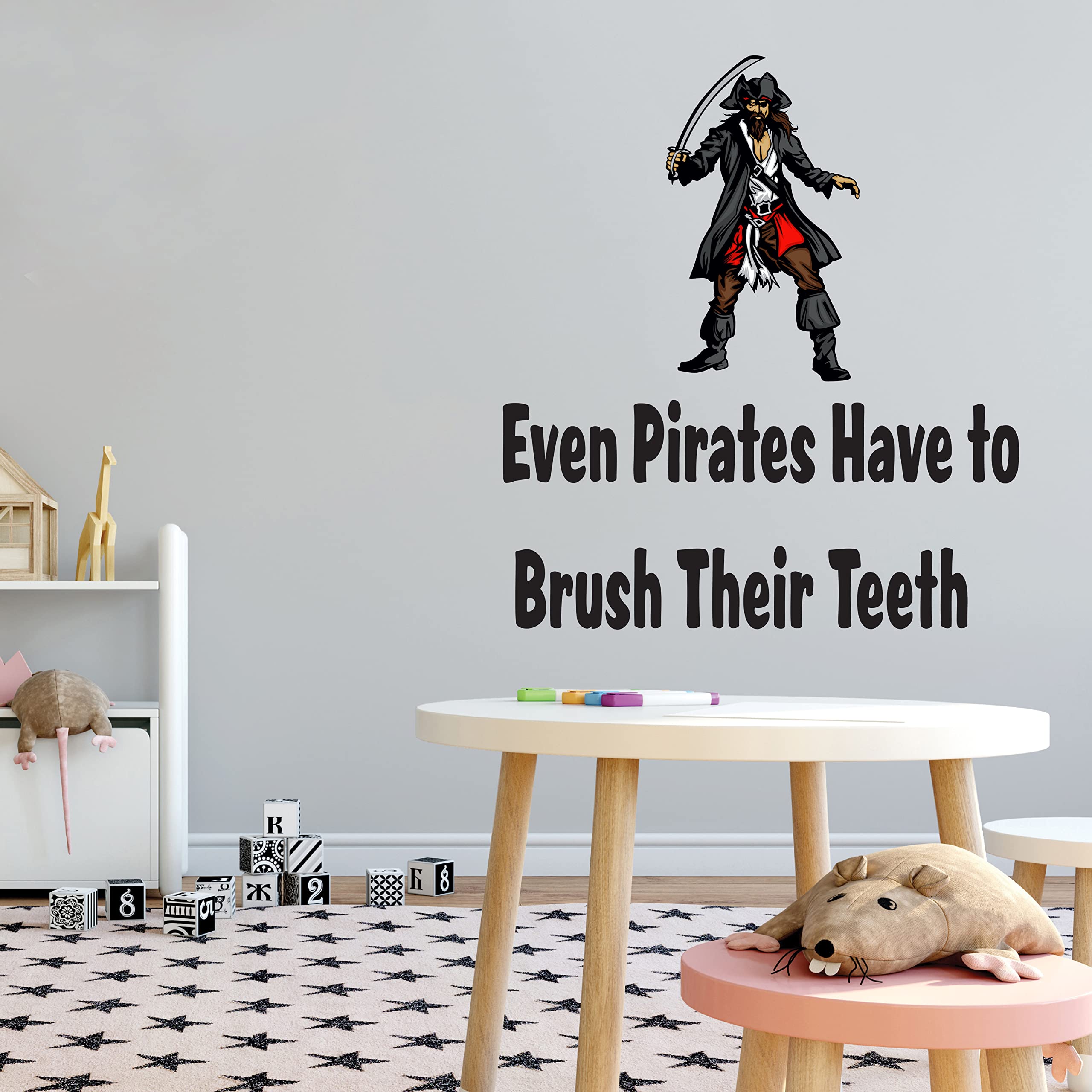 Even Pirates Have to Brush Their Teeth - Inspirational Kids Wall Decal Sticker - Removable Vinyl Wall Art - Easy to Apply & Remove - 36