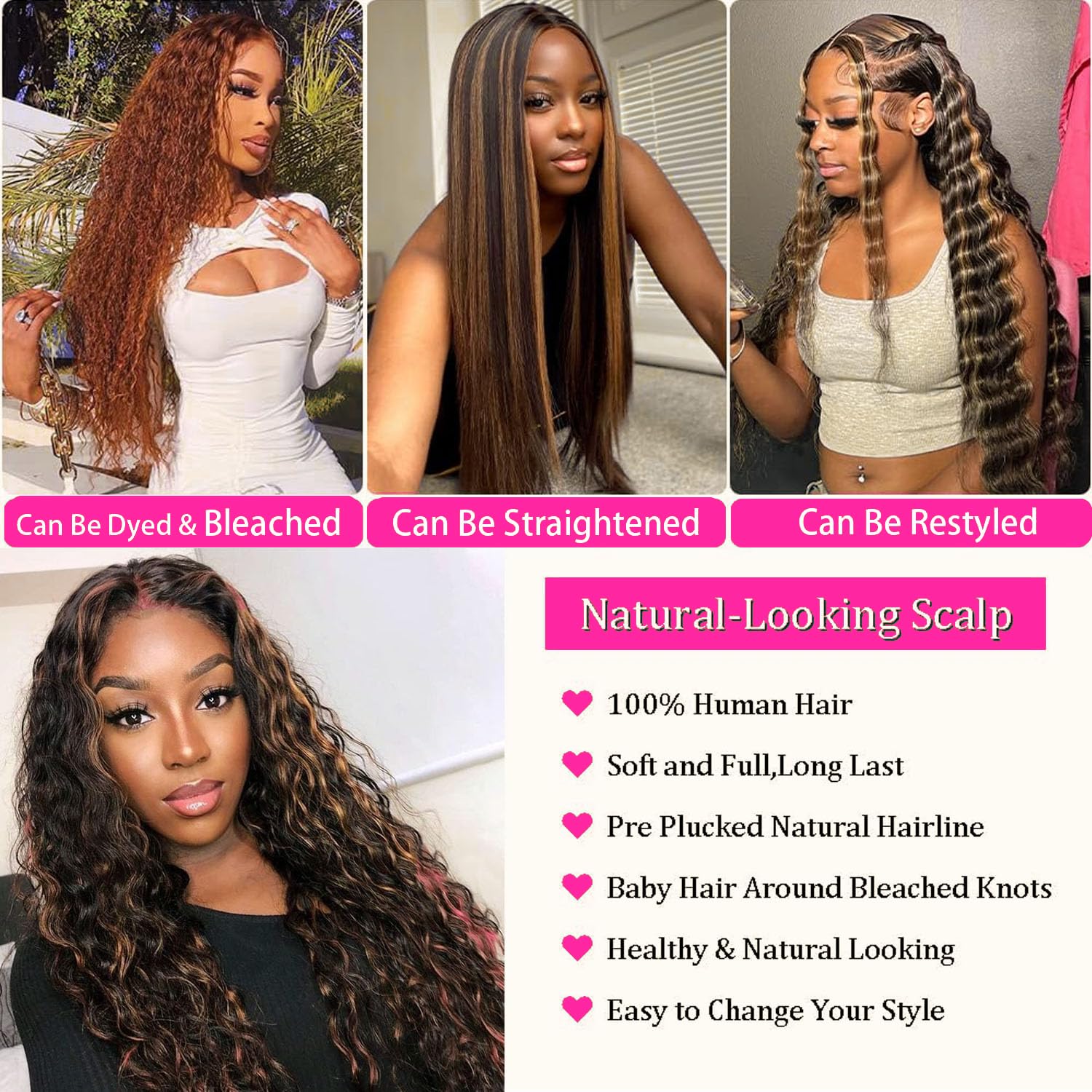 13x4 HD Lace Front Wig Human Hair - 1B/30 Deep Wave Pre Plucked Balayage Ombre Brown - 180% Density 26 Inch Glueless Lace Front Wigs for Women - Perfect for Daily Wear, Parties & Special Occasions