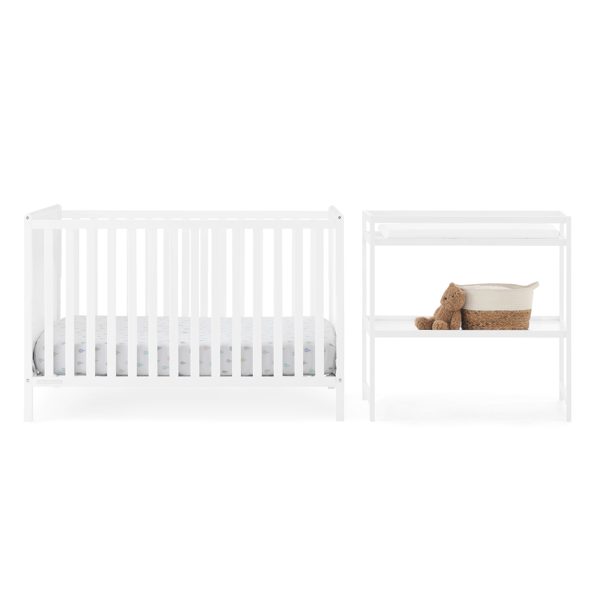 Ruby 6-in-1 Convertible Baby Crib & Changing Table Nursery Set - White Wooden Toddler Bed with 3 Height Adjustments & Drawer Storage for Newborn to Kids Room Decor