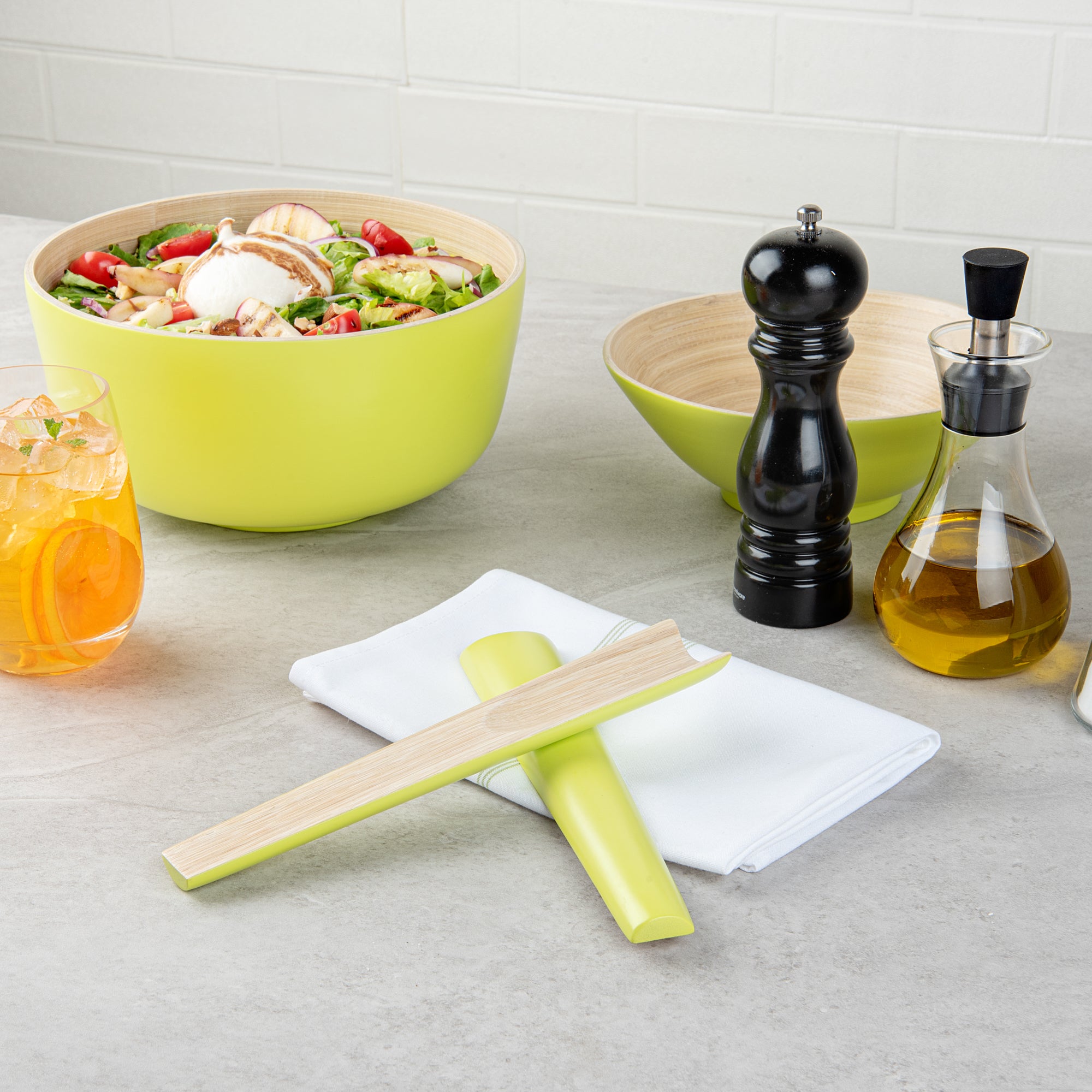 Bambuddha Green Spun Bamboo 2-Piece Salad Serving Set - 9.75 Inch Eco-Friendly Utensils for Healthy Meals & Outdoor Picnics