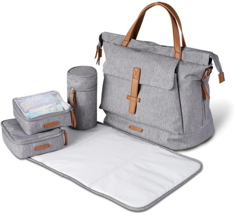 Erin Tote Backpack Changing Bag - Multifunctional Diaper Bag with Changing Pad, 2 Removable Pouches, Insulated Bottle Pocket & Stroller Straps - Perfect for Moms & Baby Essentials - Grey BB75 | Ideal for Travel, Daycare & On-the-Go Parenting