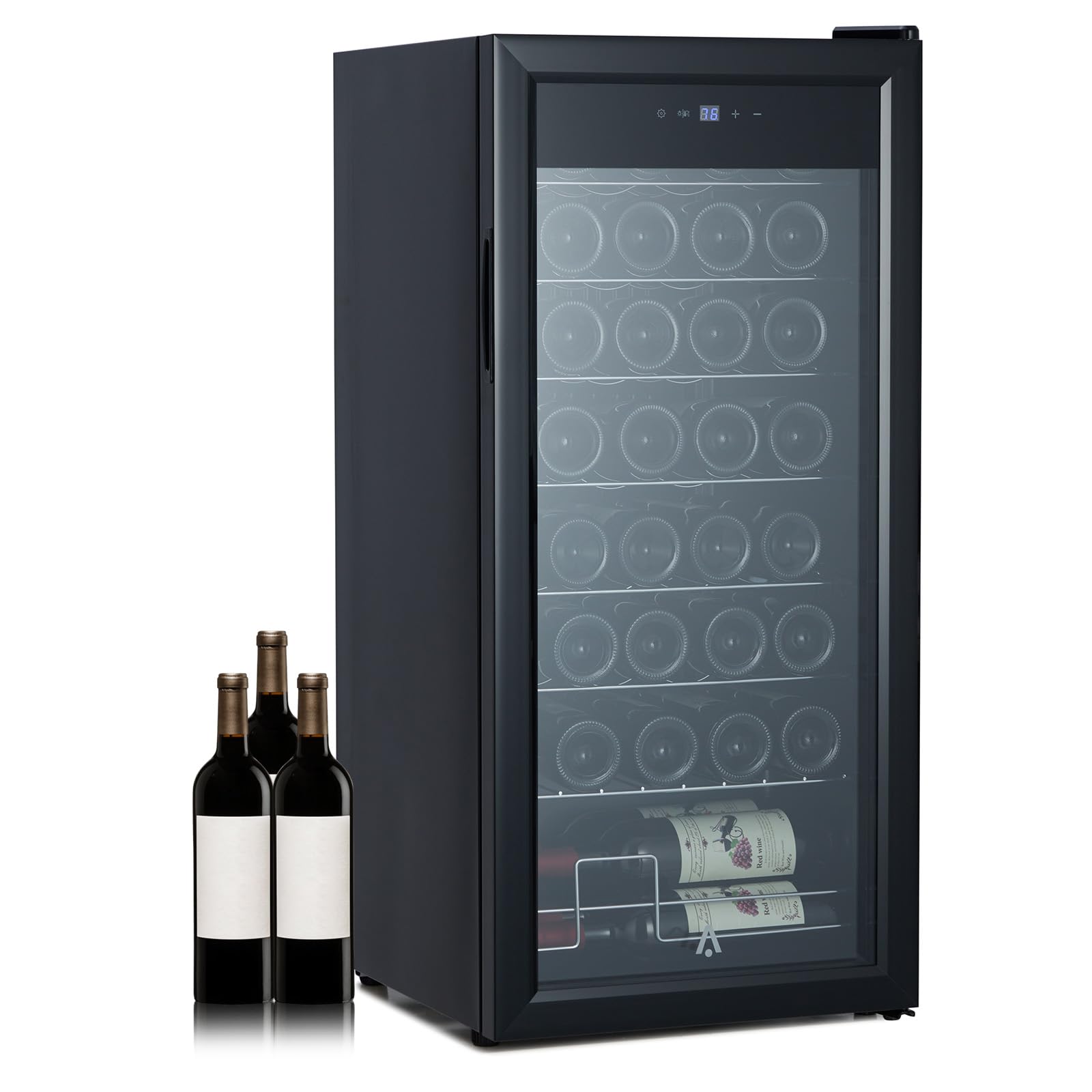 32 Bottles Compressor Wine Cooler Refrigerator - Freestanding Wine Cellar with Digital LED Touch Control (41°F-64°F), Compact Single Glass Door Design for Red/White/Champagne/Sparkling Wine - Perfect for Home Bars, Restaurants, and Wine Cellars