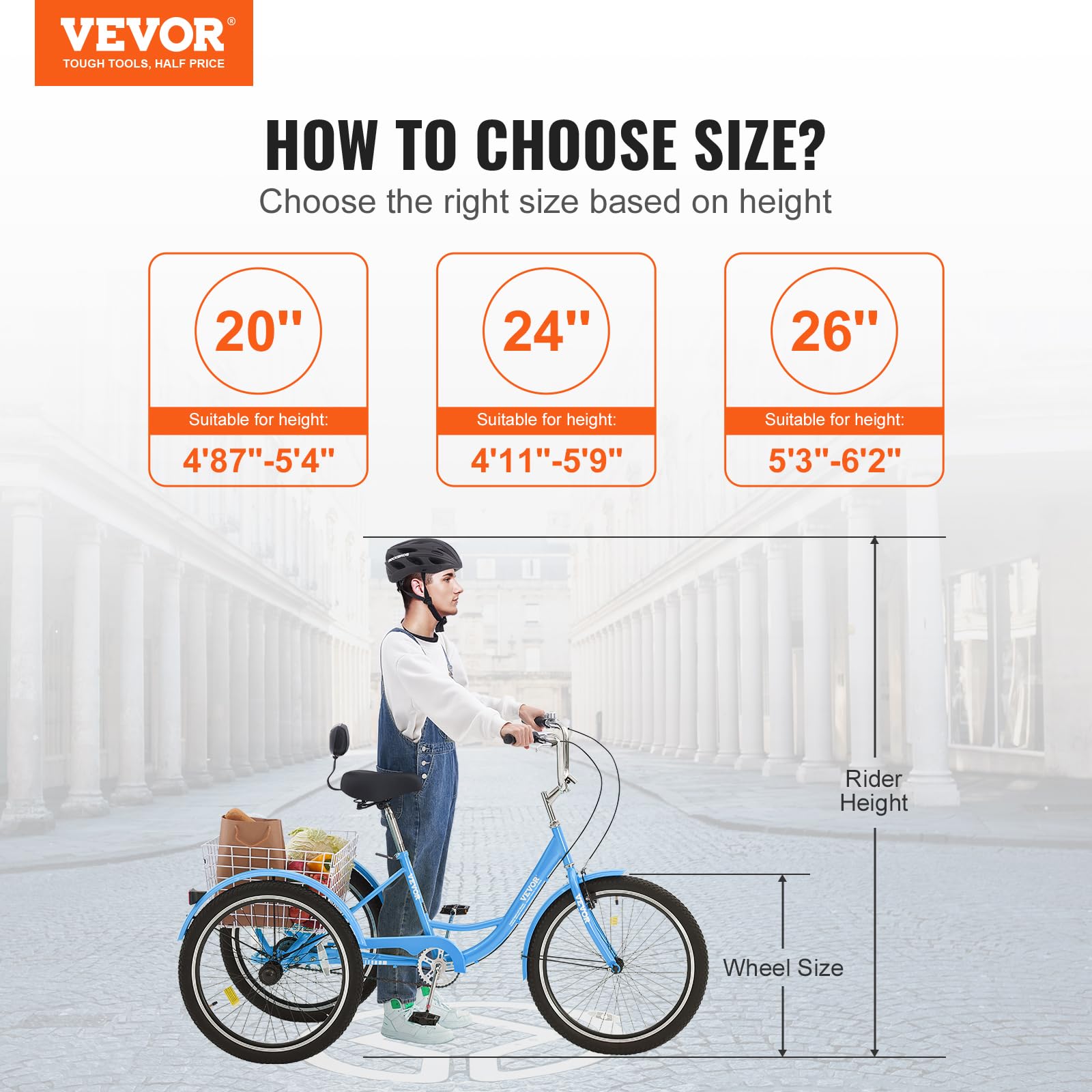 VEVOR Adult Tricycle Bike - 3-Wheel Bicycle for Seniors & Adults - Comfortable & Stable Ride for Exercise, Shopping & Leisure - Perfect for Outdoor Activities, Commuting & Recreation