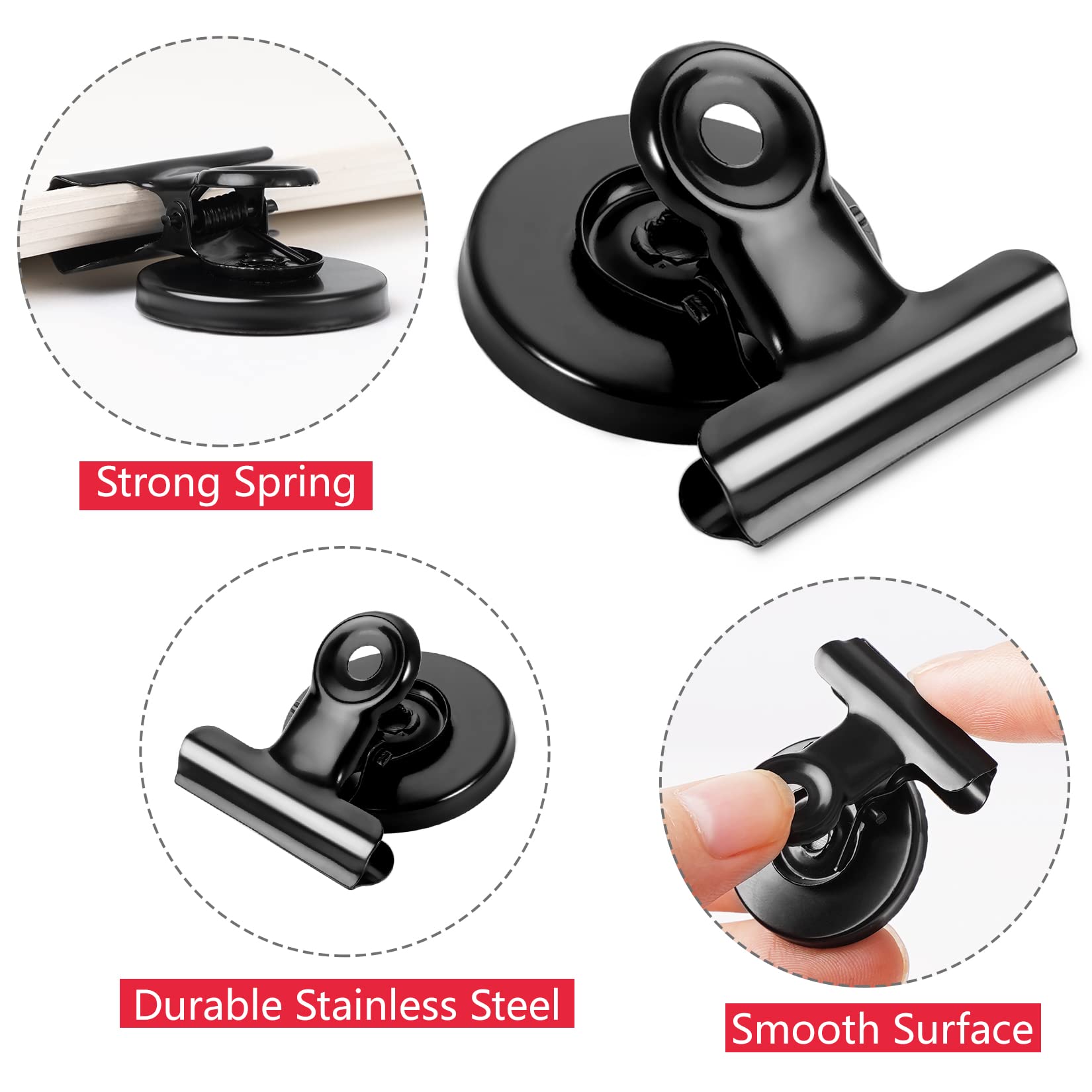 VNDUEEY 6 Pack Black Refrigerator Magnets - Strong Magnetic Clips for Fridge, Whiteboard & Office Use - Perfect for Shopping Lists, Notes & Photos Display