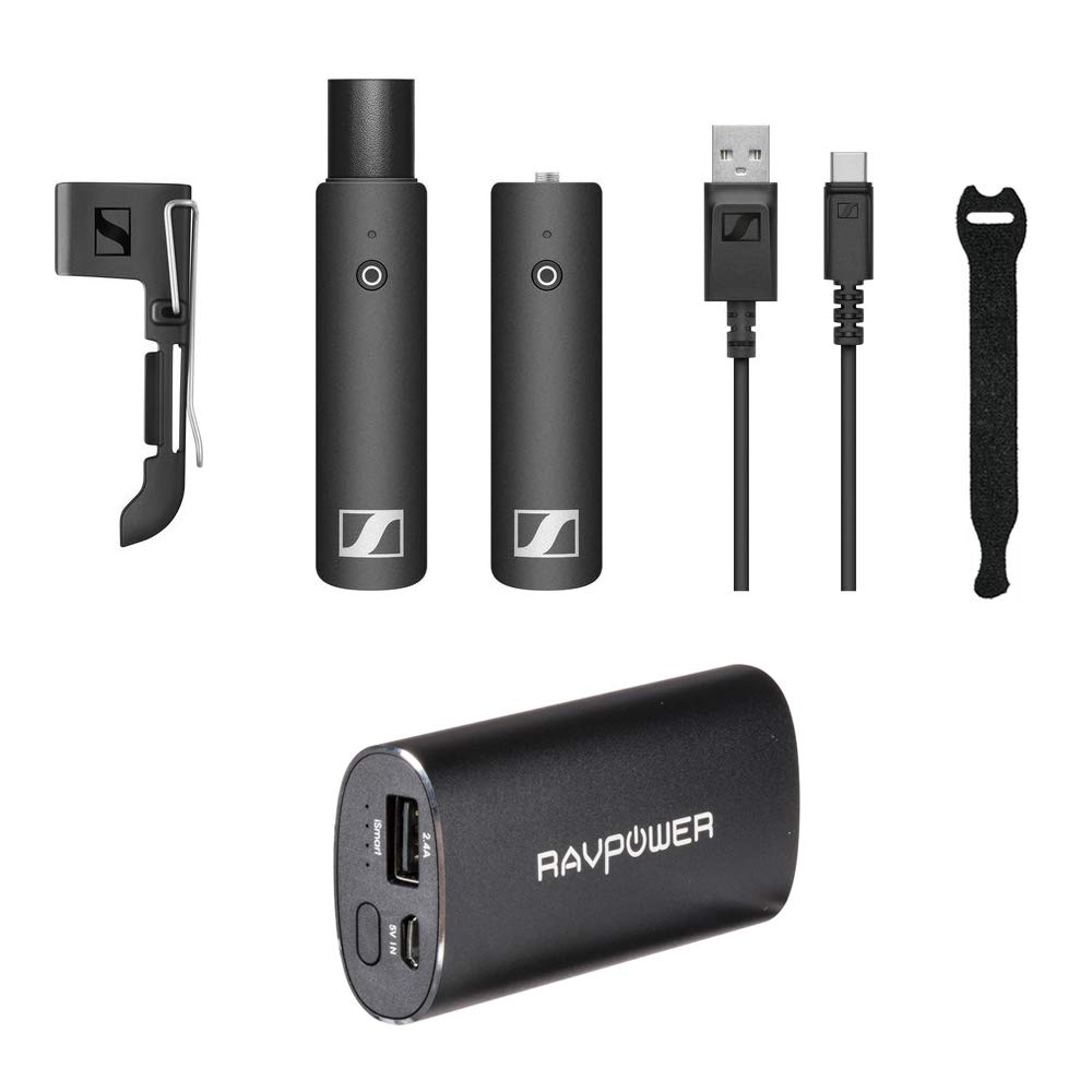 Sennheiser XSW-D Professional Wireless Microphone System with RAVPower 6700mAh Portable Charger & 10-Pack Fastener Straps - Perfect for Presentations, Public Speaking, and Stage Performances