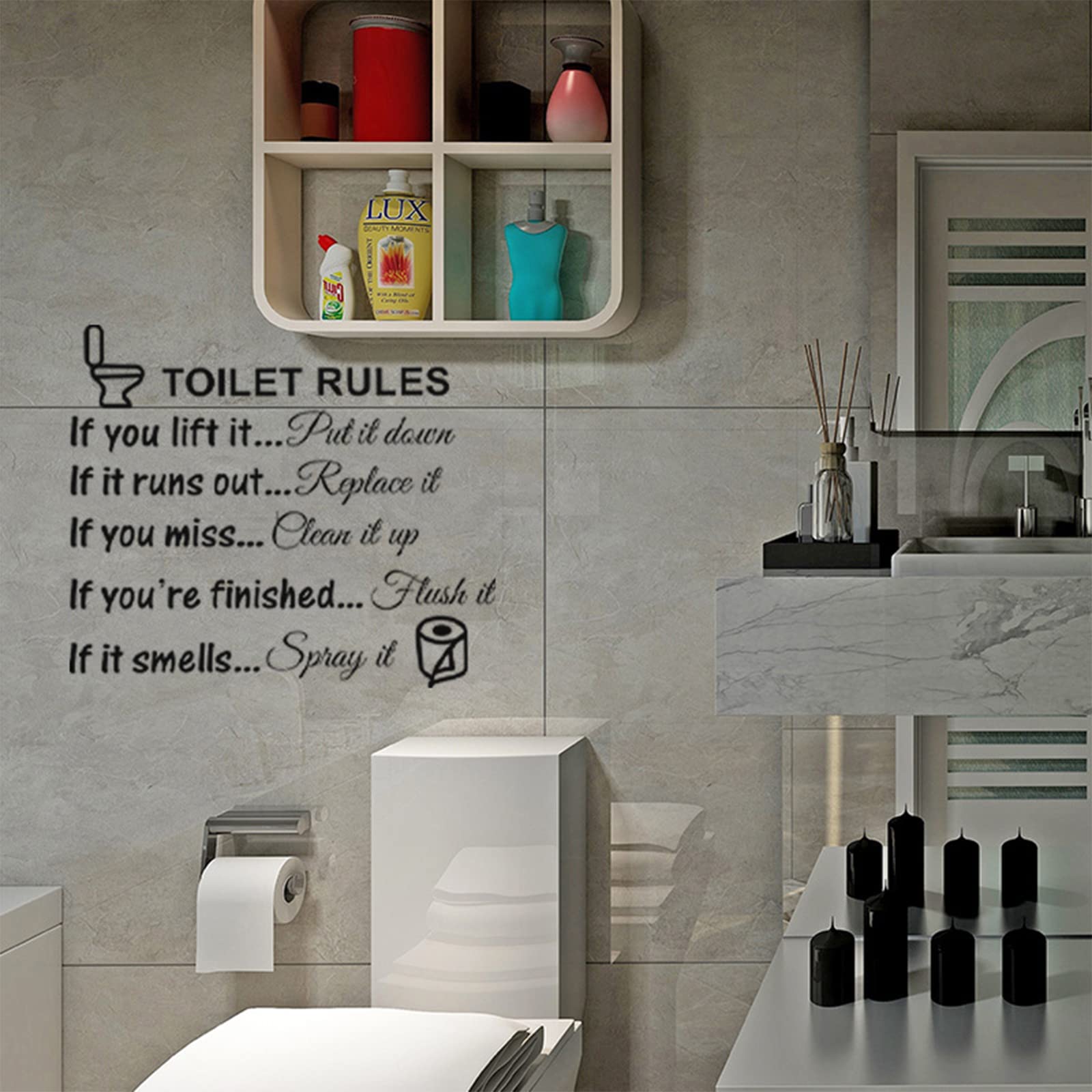 3 Pack Toilet Rules Wall Decals - Bathroom Vinyl Stickers for Kids Room, Home & Washroom Decor - Funny WC Sign Art for Bedroom, Nursery & School Use