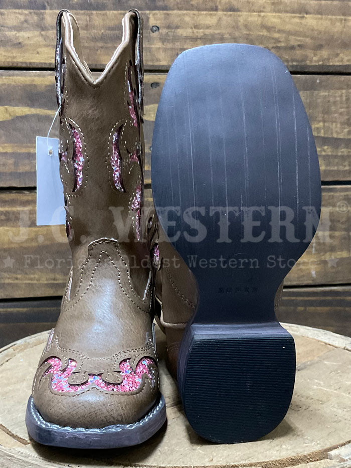 Roper Kids Glitter Underlay Boots - Pink & Tan for Girls, Comfortable & Stylish Western Boots for School, Parties & Outdoor Play