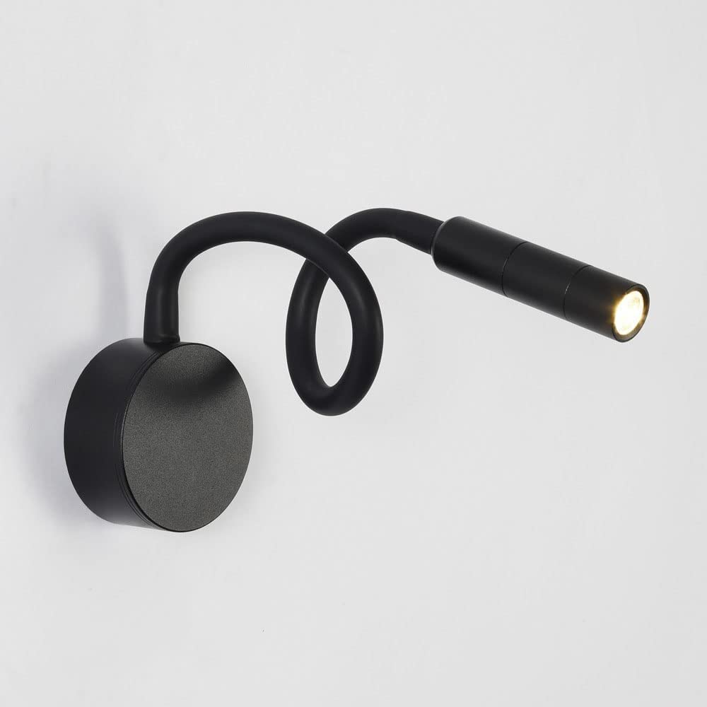 Adjustable Gooseneck LED Wall Sconce Light - Hardwired Bedside Reading Lamp with Switch, Flexible Headboard Lighting for Bedroom, Study & Dorm Room (Black) - Perfect for Late-Night Reading and Cozy Ambience