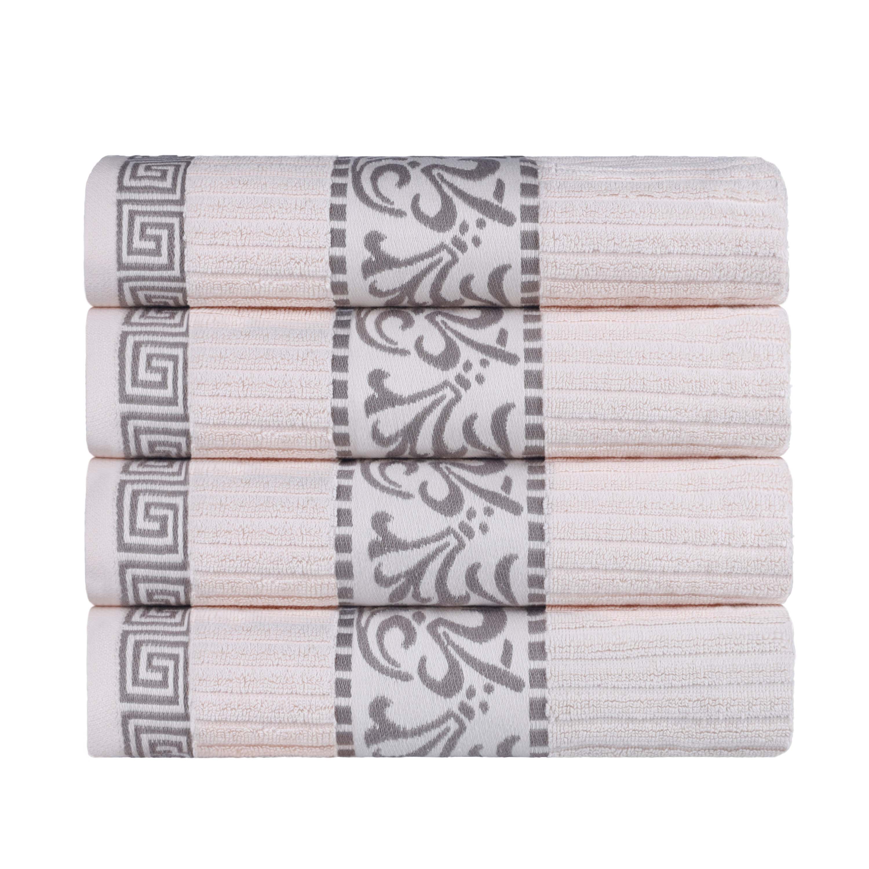 Premium Athens Cotton Greek Scroll & Floral 4-Piece Bath Towel Set - Soft & Absorbent for Spa, Bathroom & Guest Room Decor