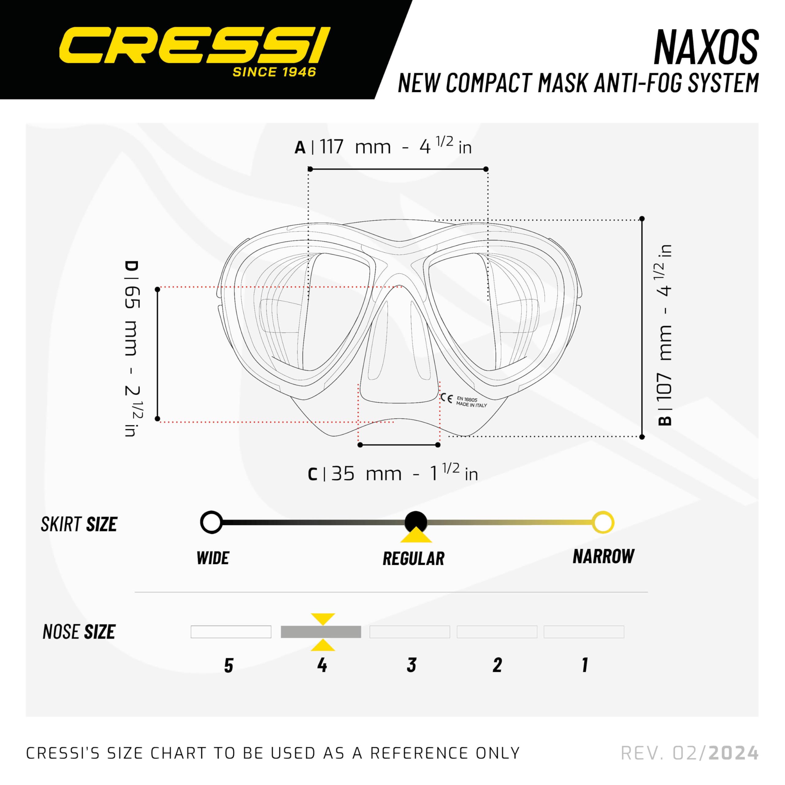 Cressi Compact Adult Scuba Diving Mask with Anti-Fog System - Premium Italian-Made Naxos Mask for Snorkeling & Spearfishing | Clear Underwater Vision for Ocean Adventures