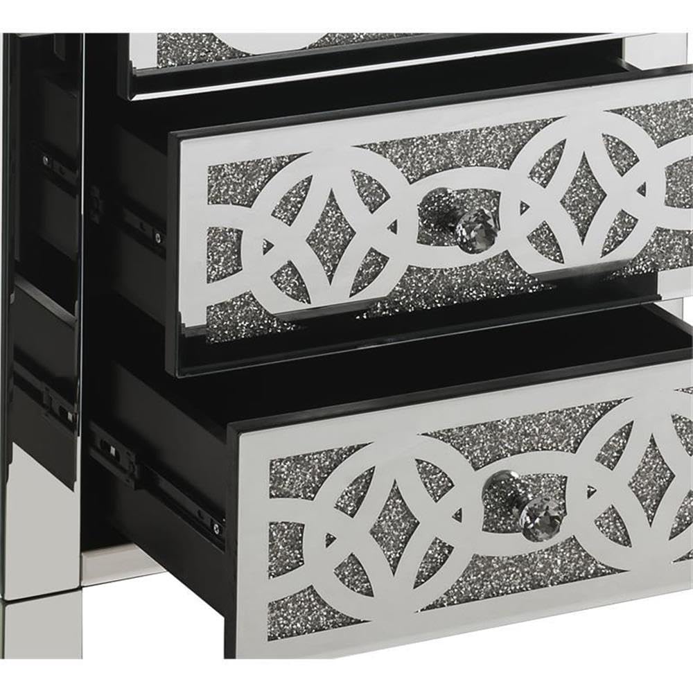 Acme Noralie Glass Accent Table with 3 Drawers - Mirrored Finish & Faux Diamond Decor - Perfect for Living Room, Bedroom or Entryway Decor