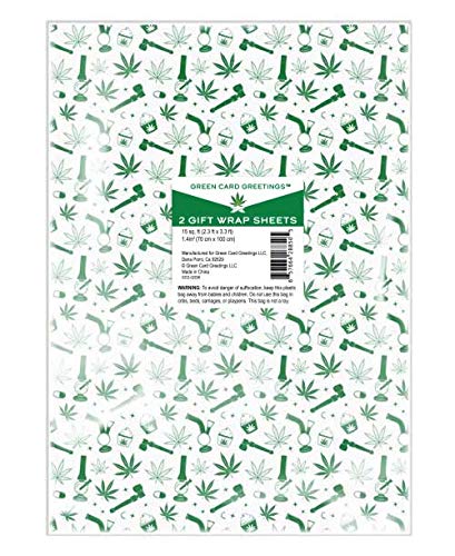 Premium Marijuana Theme Gift Wrap Paper - 2 Sheets (15 sq. ft) with Pipe & Edibles Design - Perfect for Stoner Gifts, 420 Parties & Cannabis Enthusiasts