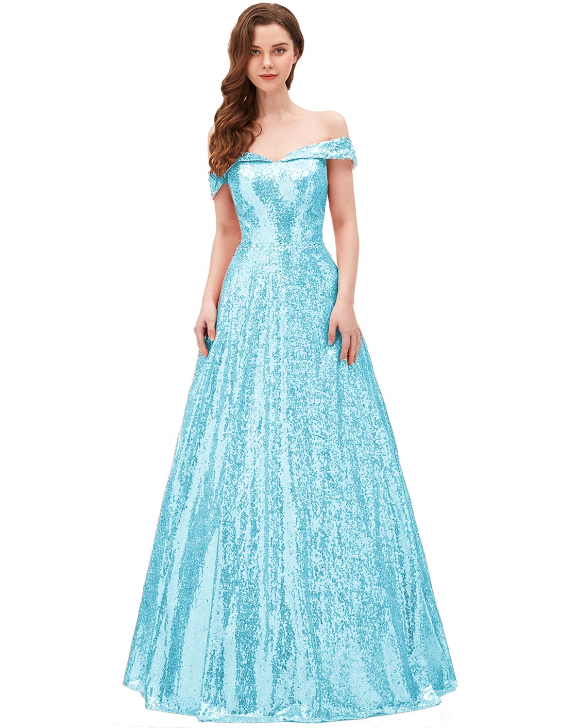 YIRENWANSHA Women's Elegant Off Shoulder Sequin Prom Dress with Empire Waist - Perfect for Homecoming, Evening Gala & Formal Events